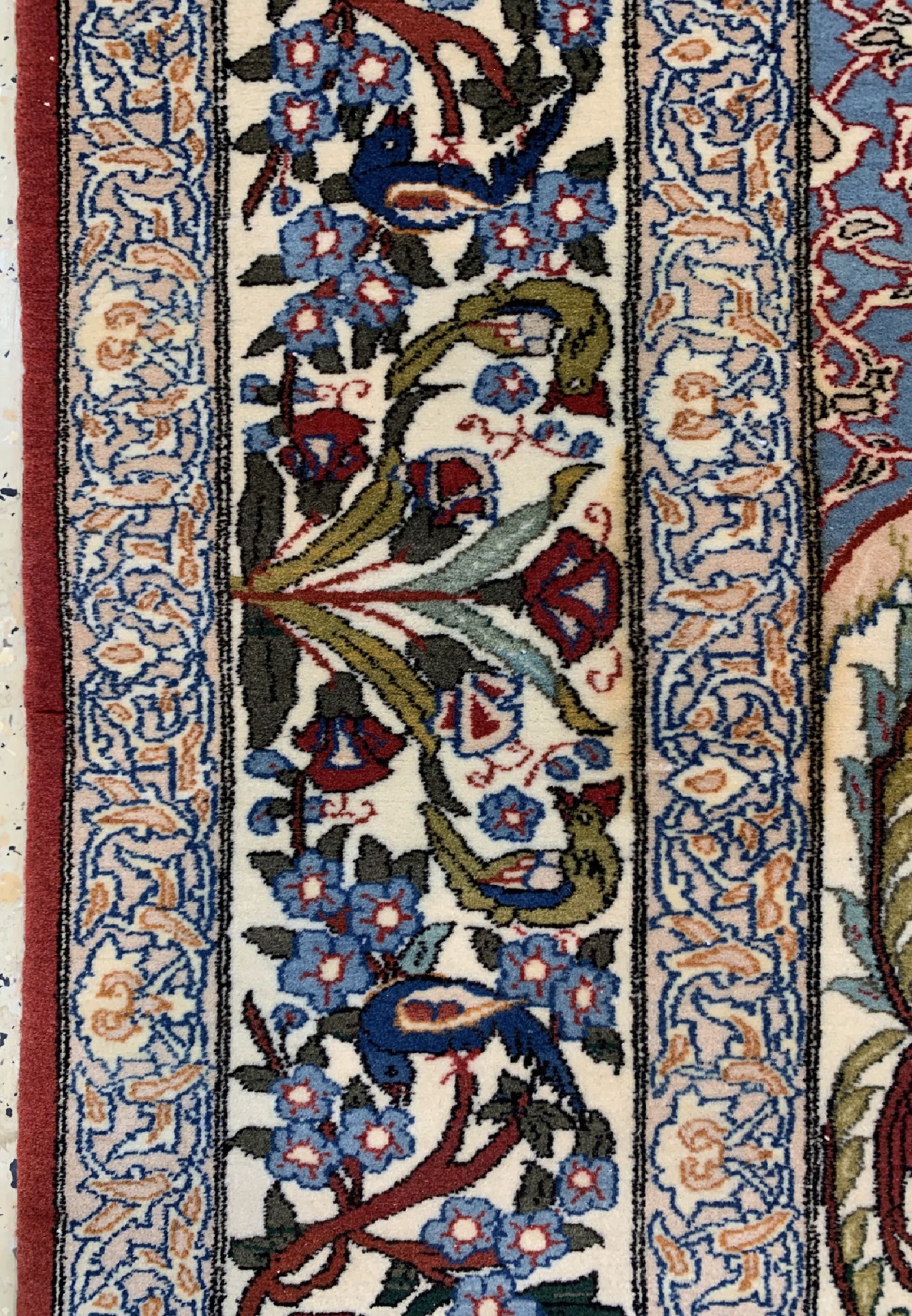 Detail d: Esfahan fein, Persien, um 1950, Korkwolle auf Seide, ca. 165 x 125 cm, ca. 1,0 Mio. Kn/qm, fachkundig gereinigt, EHZ: 1-2