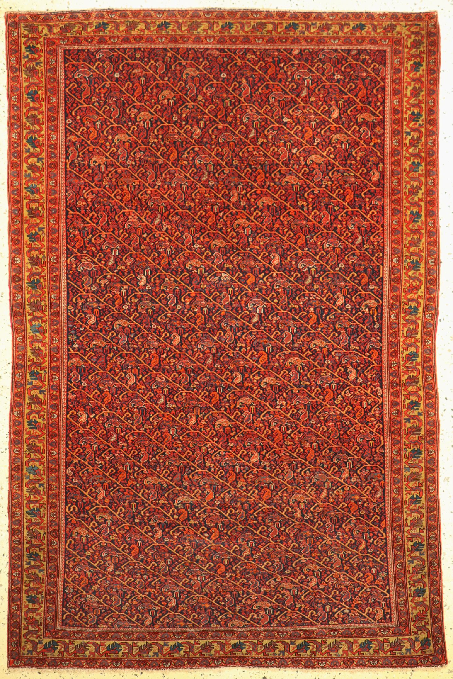 Antiker Malayer fein, Persien, um 1900, Wolle auf Baumwolle, ca. 196 x 130 cm, EHZ: 2