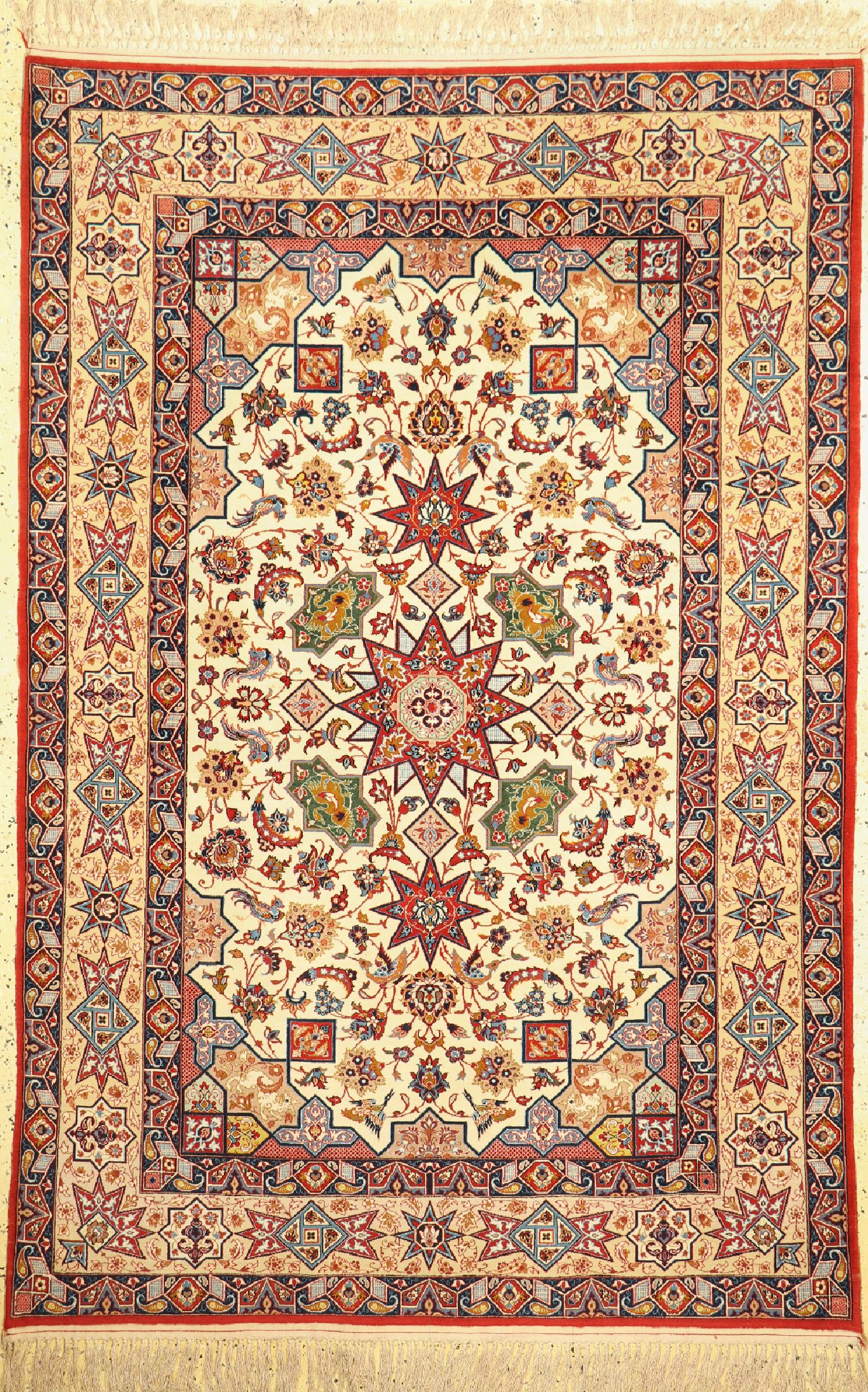 Esfahan fein, Persien, um 1950, Korkwolle auf Seide, ca. 218 x 146 cm, ca. 1,0 Mio. Kn/qm, EHZ: 1-2