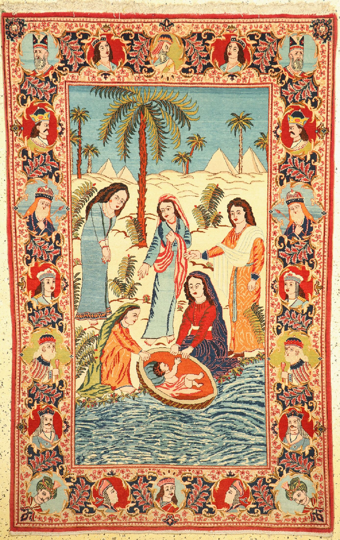 Keschan Kork Persien, (Abbildung des Moses),um 1950, Korkwolle auf Baumwolle, ca. 214 x 135 cm, EHZ: 1-2