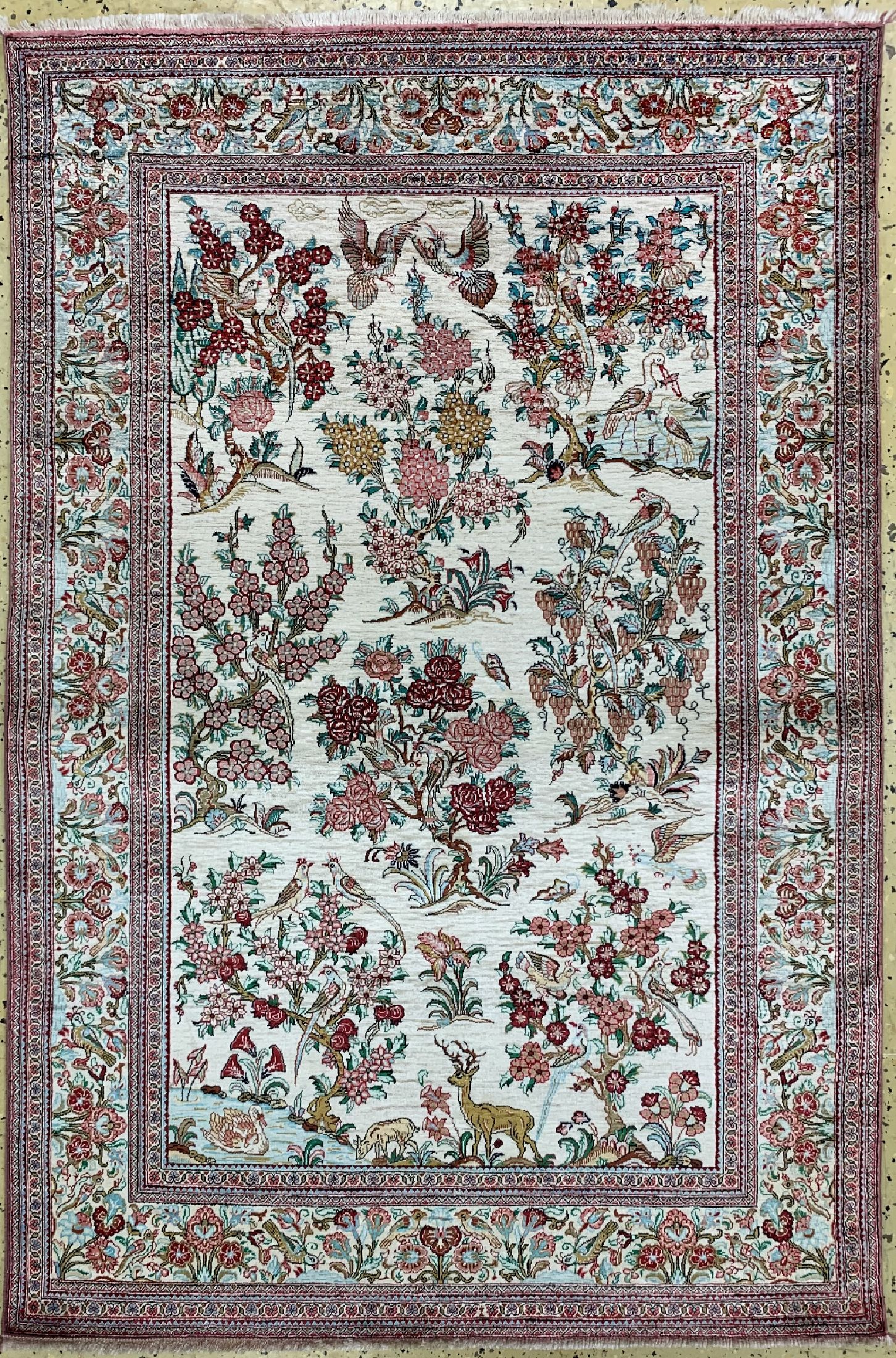 Ghom Seide, Persien, ca. 50 Jahre, reine Naturseide, ca. 150 x 101 cm, gereinigt, EHZ: 1-2