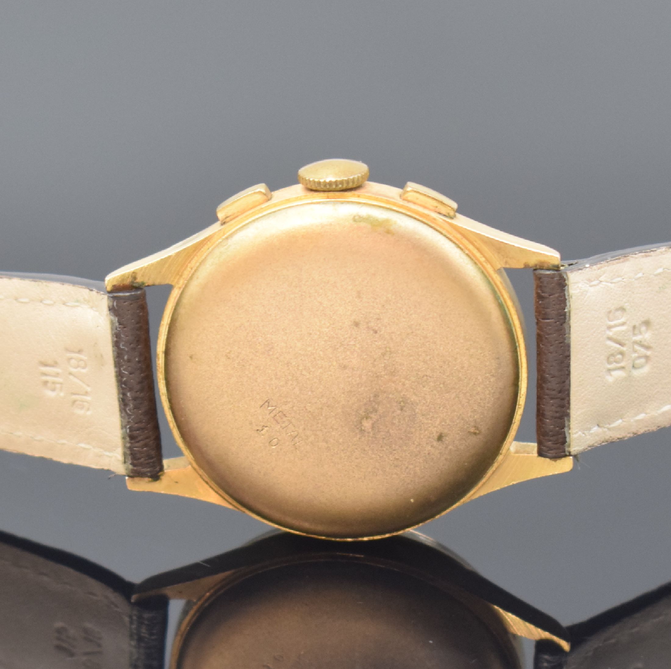 Detail d: BAUME & MERCIER Armbandchronograph in RG 750/000, Schweiz um 1945, Handaufzug, gedr. Geh. dell., Metall-Innendeckel, silb. Zifferbl. rest., gold. ...