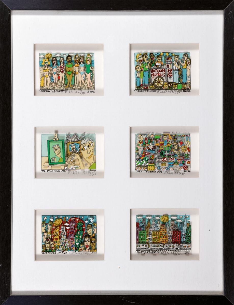 Detail k: James Rizzi, 1950-2011 New York, 6 kleine dreidimensionale Farblithographien von 2002, alle handsign. und num. aus 350er Auflage, je ca. 5x7.5cm, PP, ...