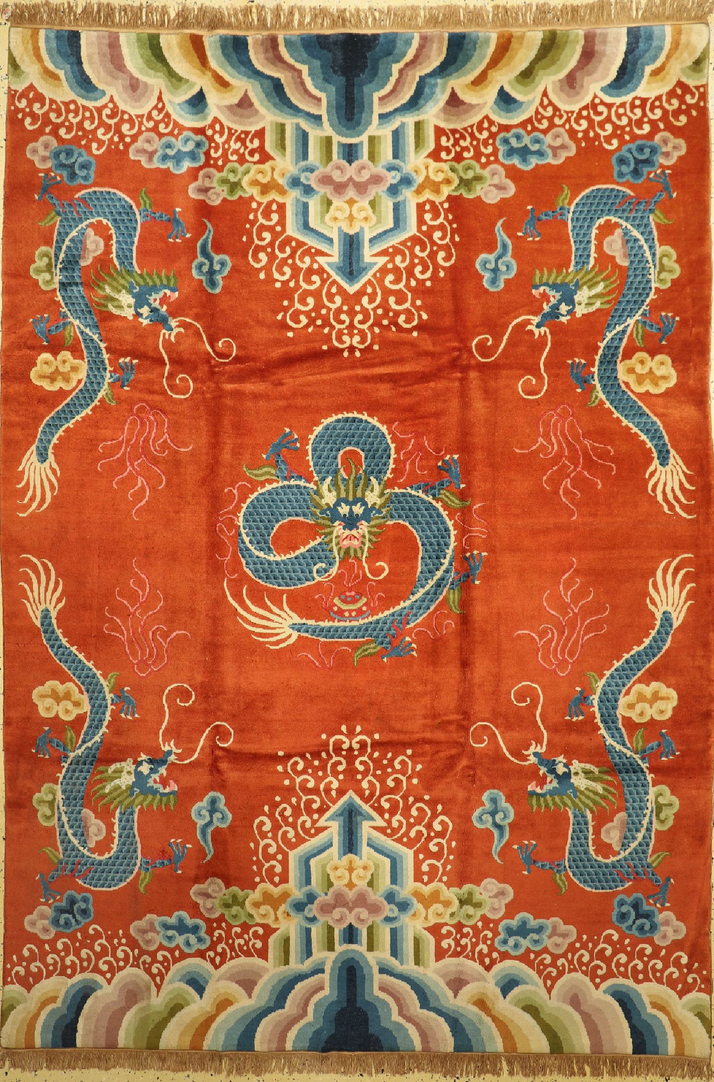 Peking"Drachenteppich", China, um 1950/1960, Wolle auf Baumwolle, ca. 295 x 206 cm, EHZ: 2, (kleine Mottenfraß Stellen)