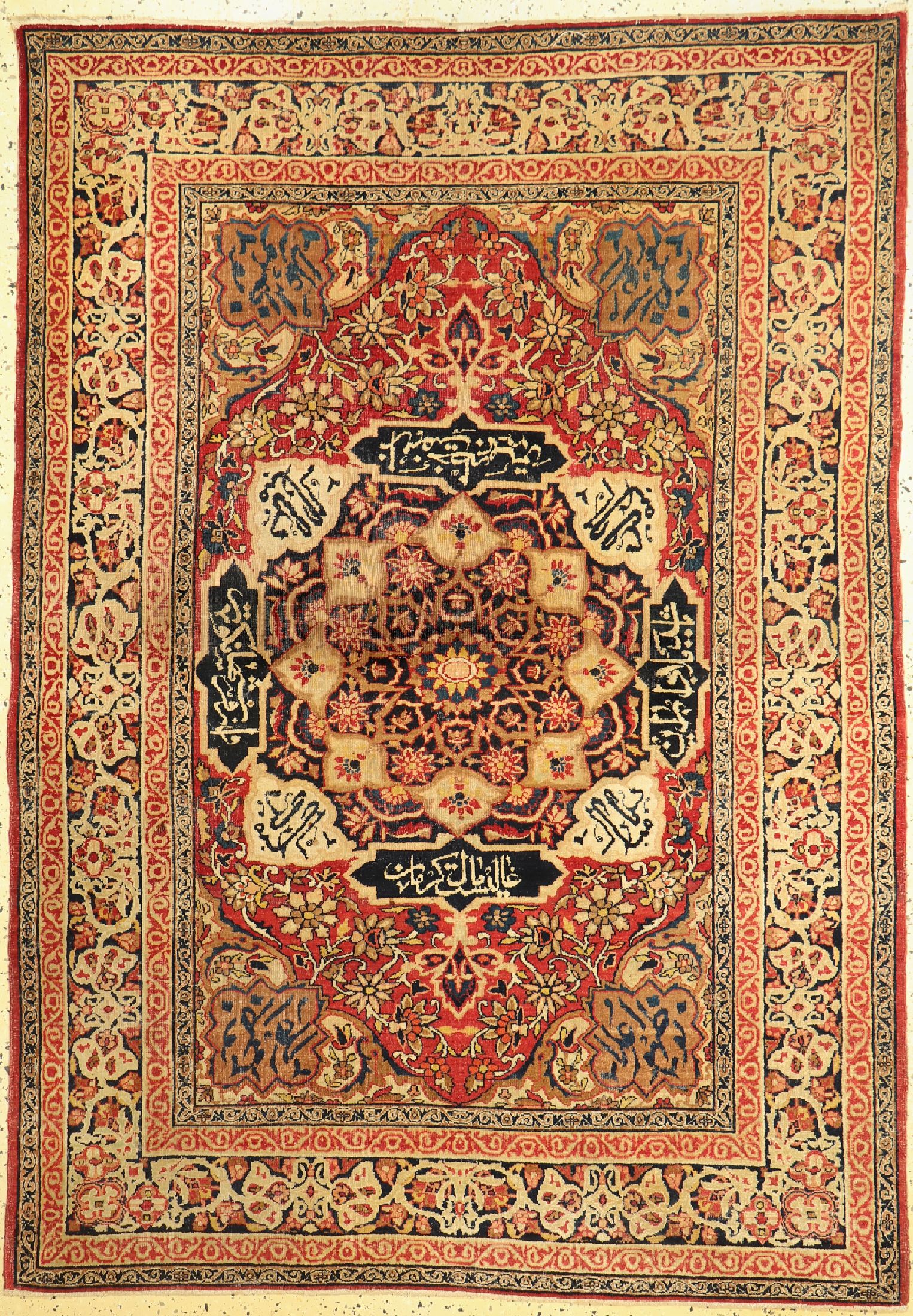 Kerman antik"Nozuhure Aala", Persien, signiert, 19.Jhd, Wolle auf Baumwolle, ca. 188x 135 cm, EHZ: 2-3