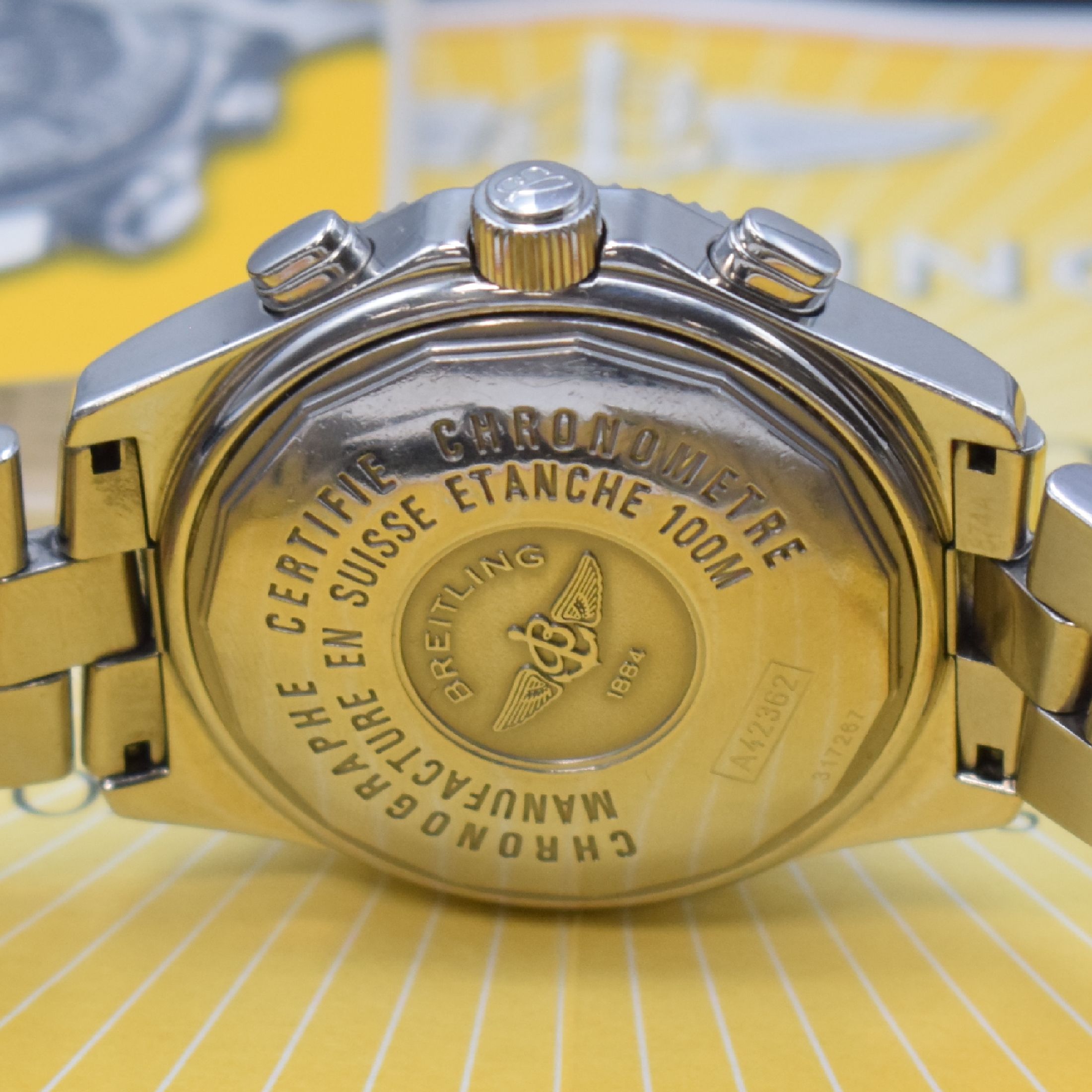 Detail d: BREITLING Armbandchronograph Modell B-2 Referenz A42362, Automatik, Chronometer in Edelstahl inkl. Gliederband m. Faltschl., Boden geschr., Lünette ...