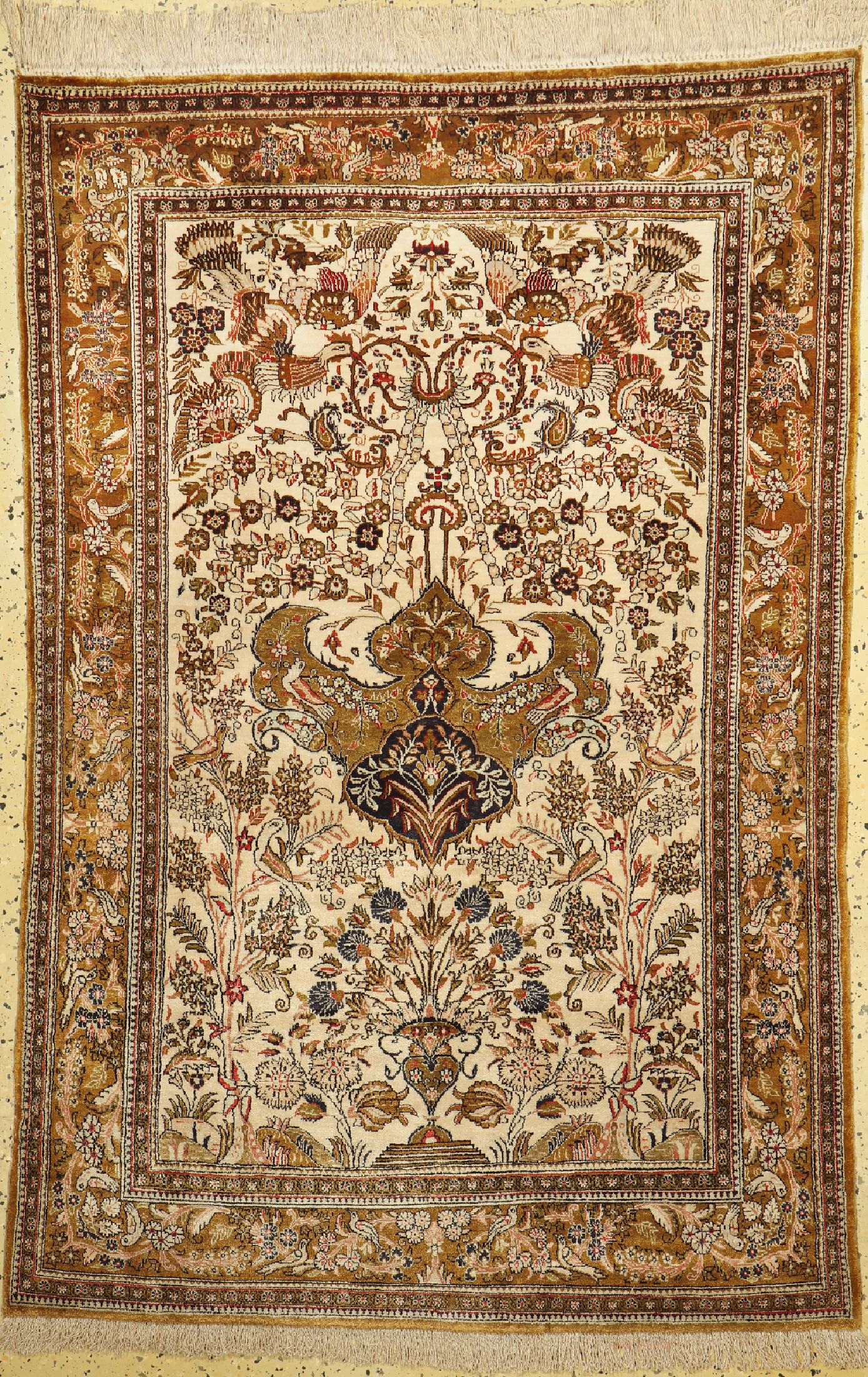 Ghom Seide alt, Persien, um 1950, reine Naturseide, ca. 167 x 112 cm, gereinigt, EHZ: 1-2
