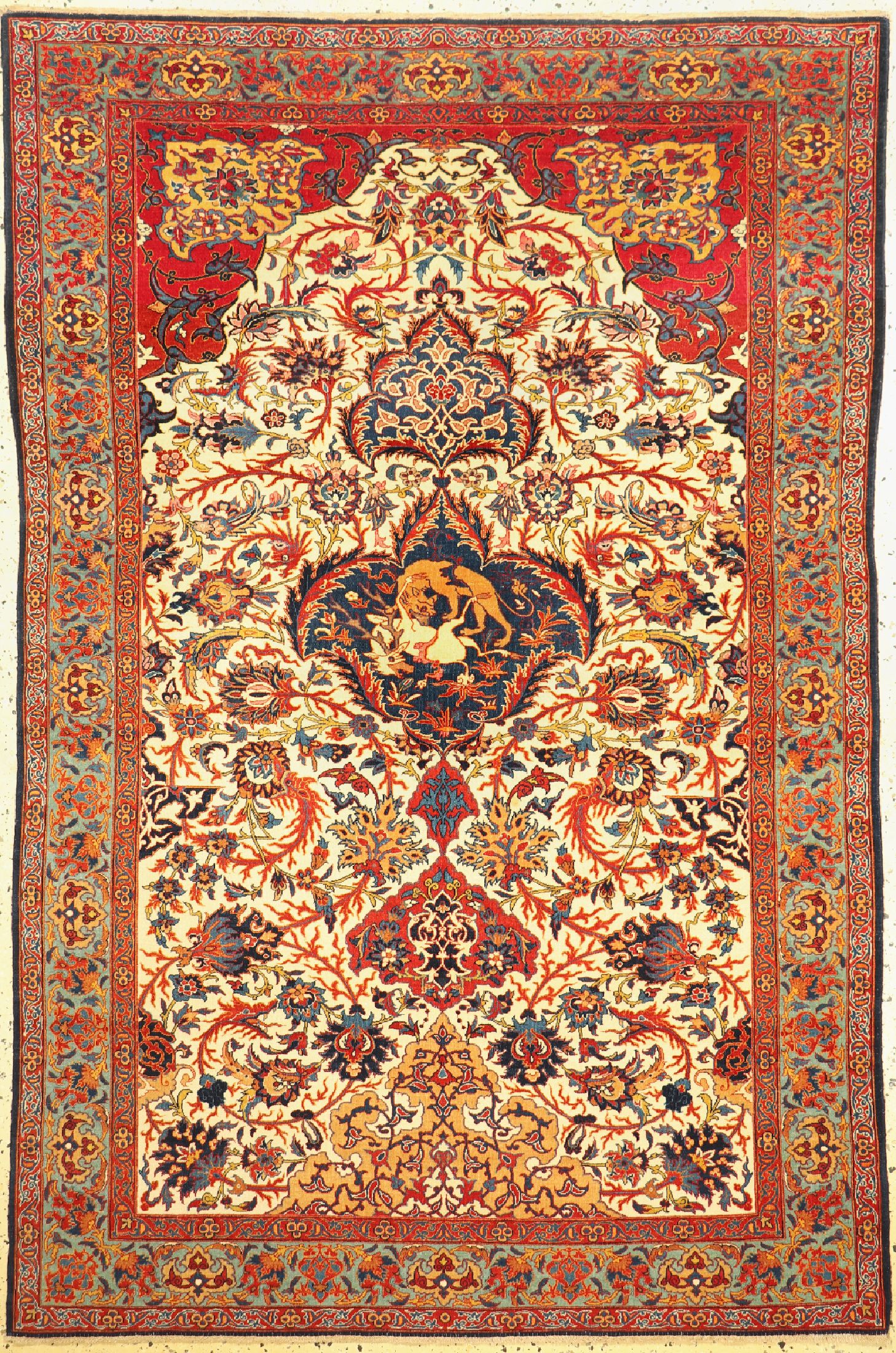 Antiker Esfahan fein, Persien, um 1900, Korkwolle auf Baumwolle, ca. 212 x 142 cm, gereinigt, EHZ: 2