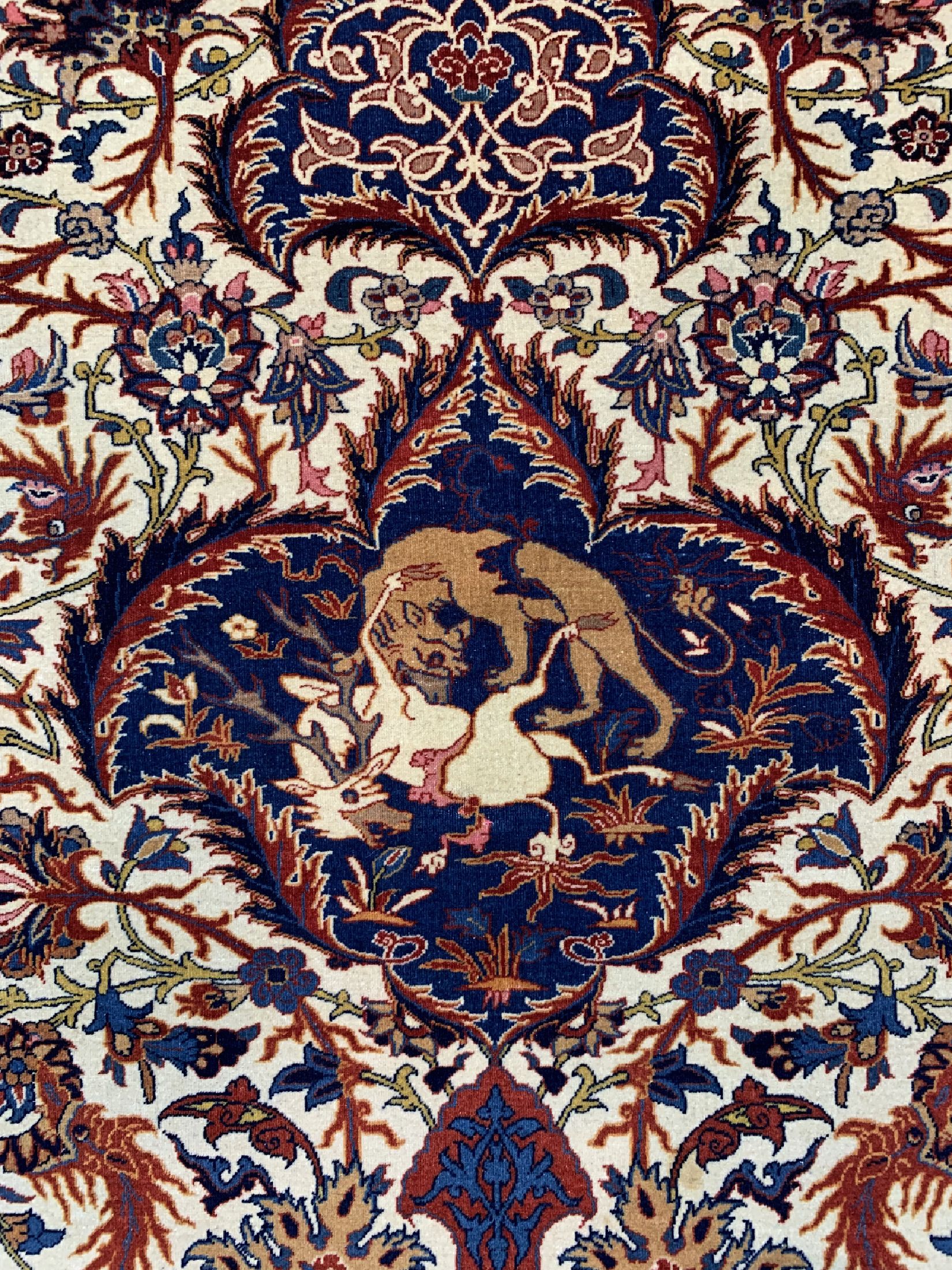 Detail b: Antiker Esfahan fein, Persien, um 1900, Korkwolle auf Baumwolle, ca. 212 x 142 cm, gereinigt, EHZ: 2