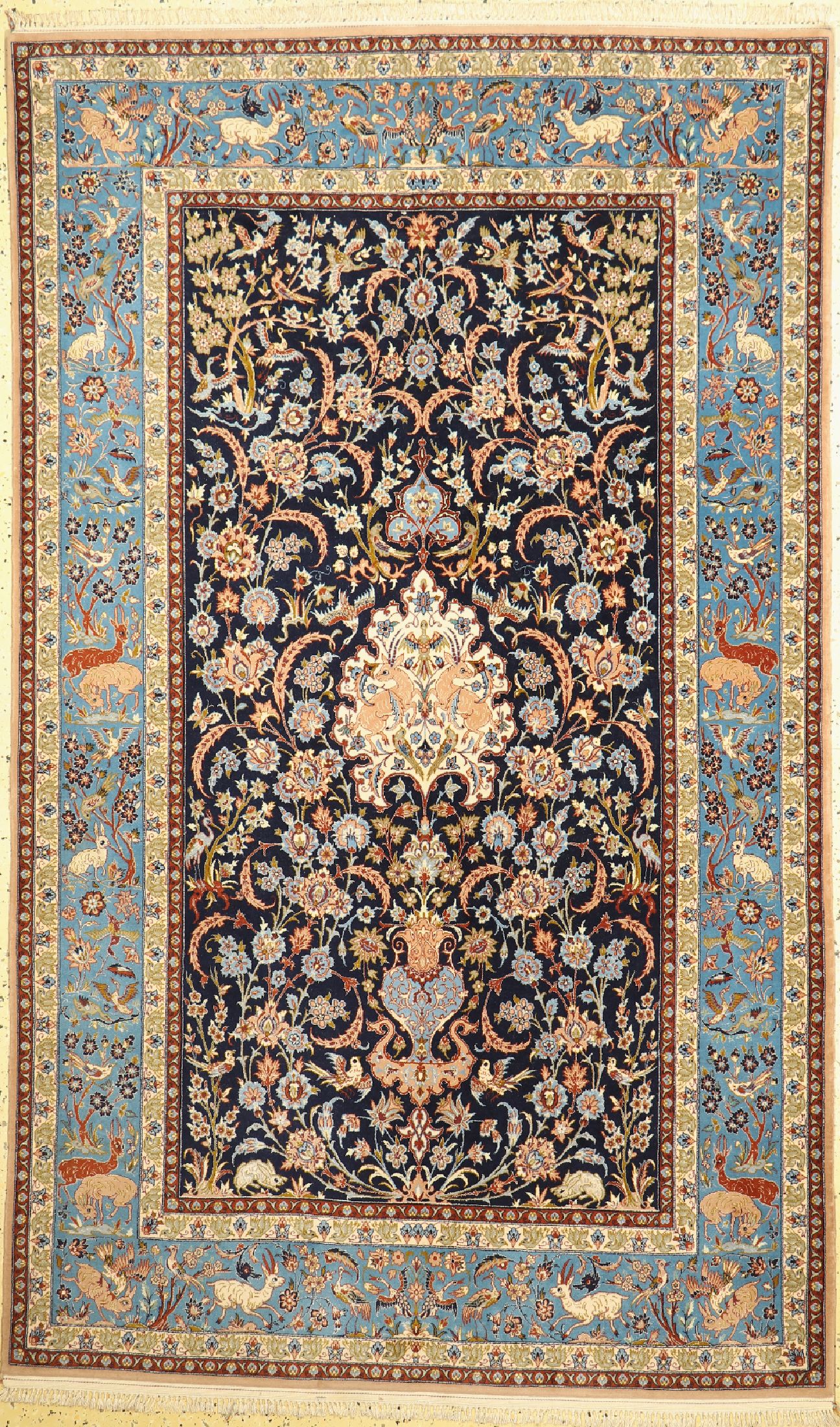 Esfahan fein, Persien, ca. 50 Jahre, Korkwolle mit und auf Seide, ca. 233 x 142 cm,EHZ: 1-2