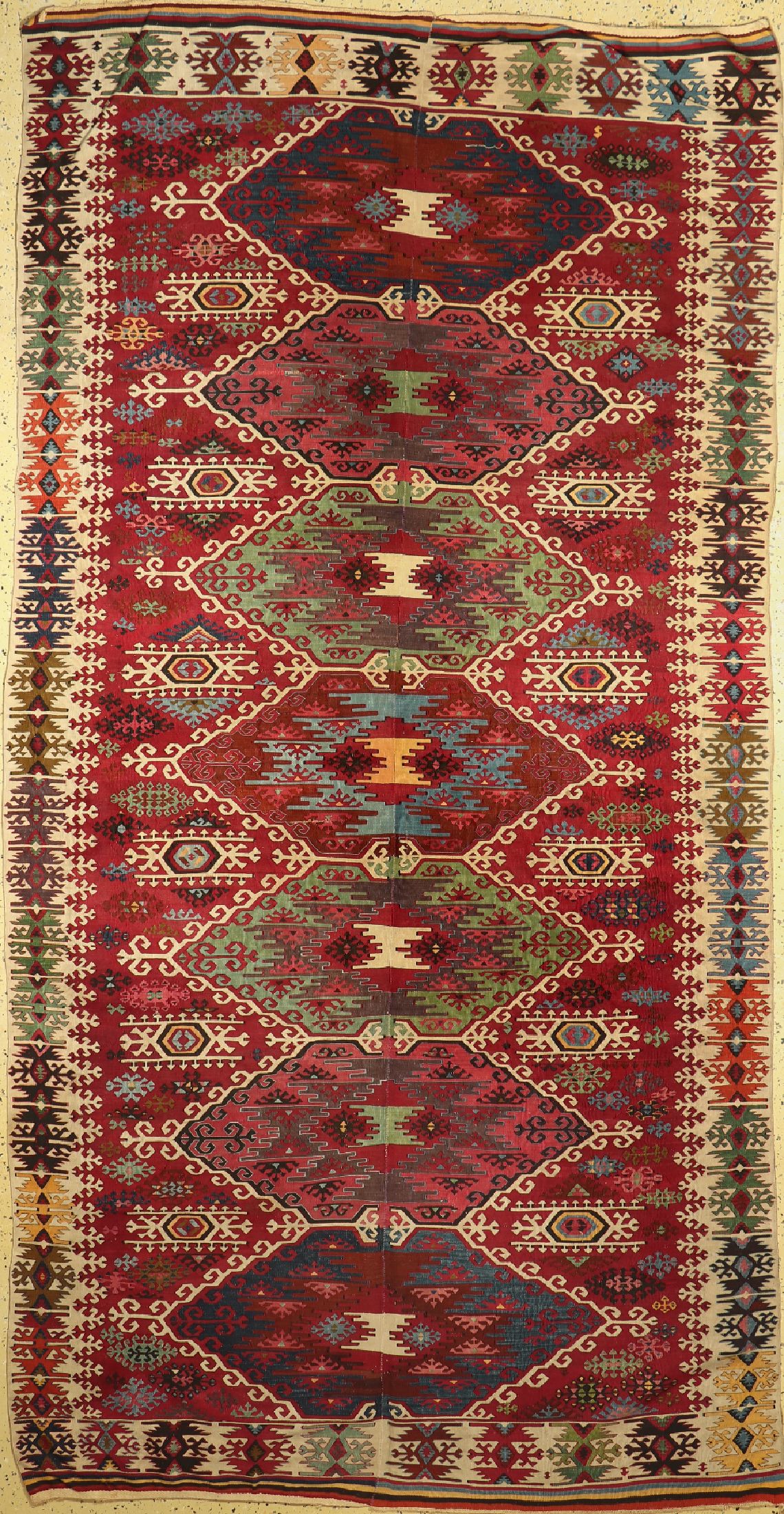 Reyhanli Kelim antik(2 Bahnig), Türkei, ca.im 1900 Jahre, Wolle auf Wolle, ca. 360 x 182 cm, EHZ: 2