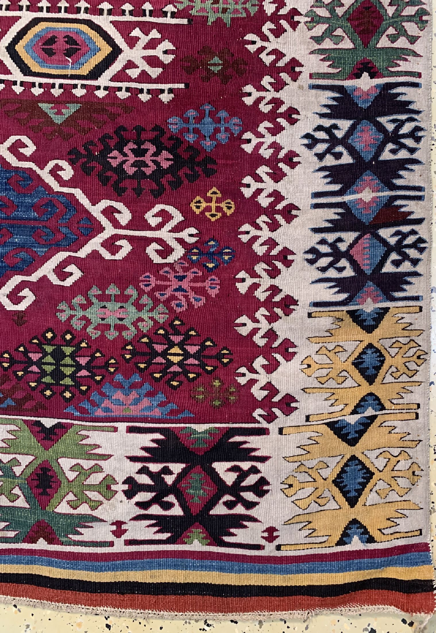 Detail a: Reyhanli Kelim antik(2 Bahnig), Türkei, ca.im 1900 Jahre, Wolle auf Wolle, ca. 360 x 182 cm, EHZ: 2