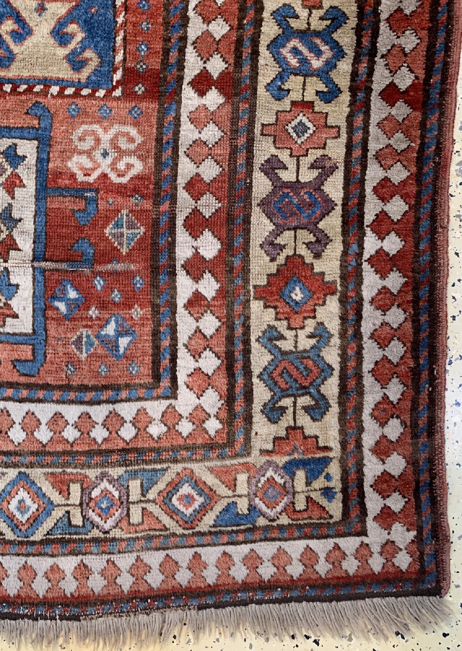 Detail a: Antiker Karachof Kazak, Kaukasus, 19.Jhd, Wolle auf Wolle, ca. 225 x 180 cm, EHZ: 3