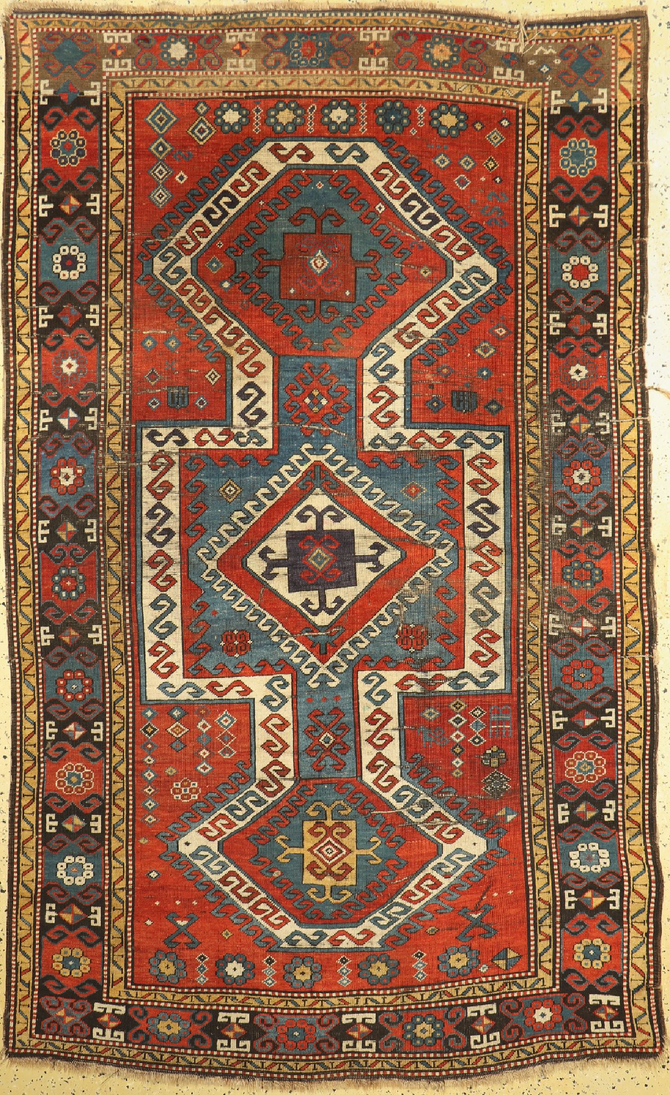 Antiker Sewan Kazak, Kaukasus, 19.Jhd Wolle auf Wolle, ca. 255 x 160 cm, EHZ: 4