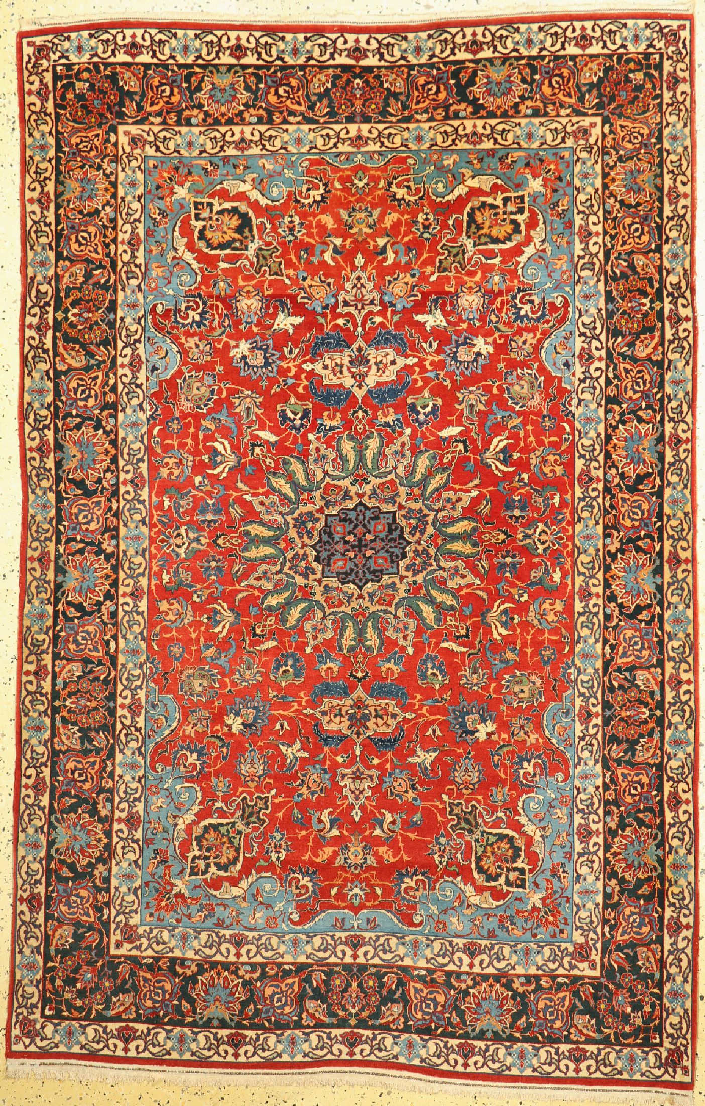 Esfahan fein antik, Persien, um 1900, Korkwolle auf Baumwolle, ca. 220 x 144 cm, gereinigt, EHZ: 2