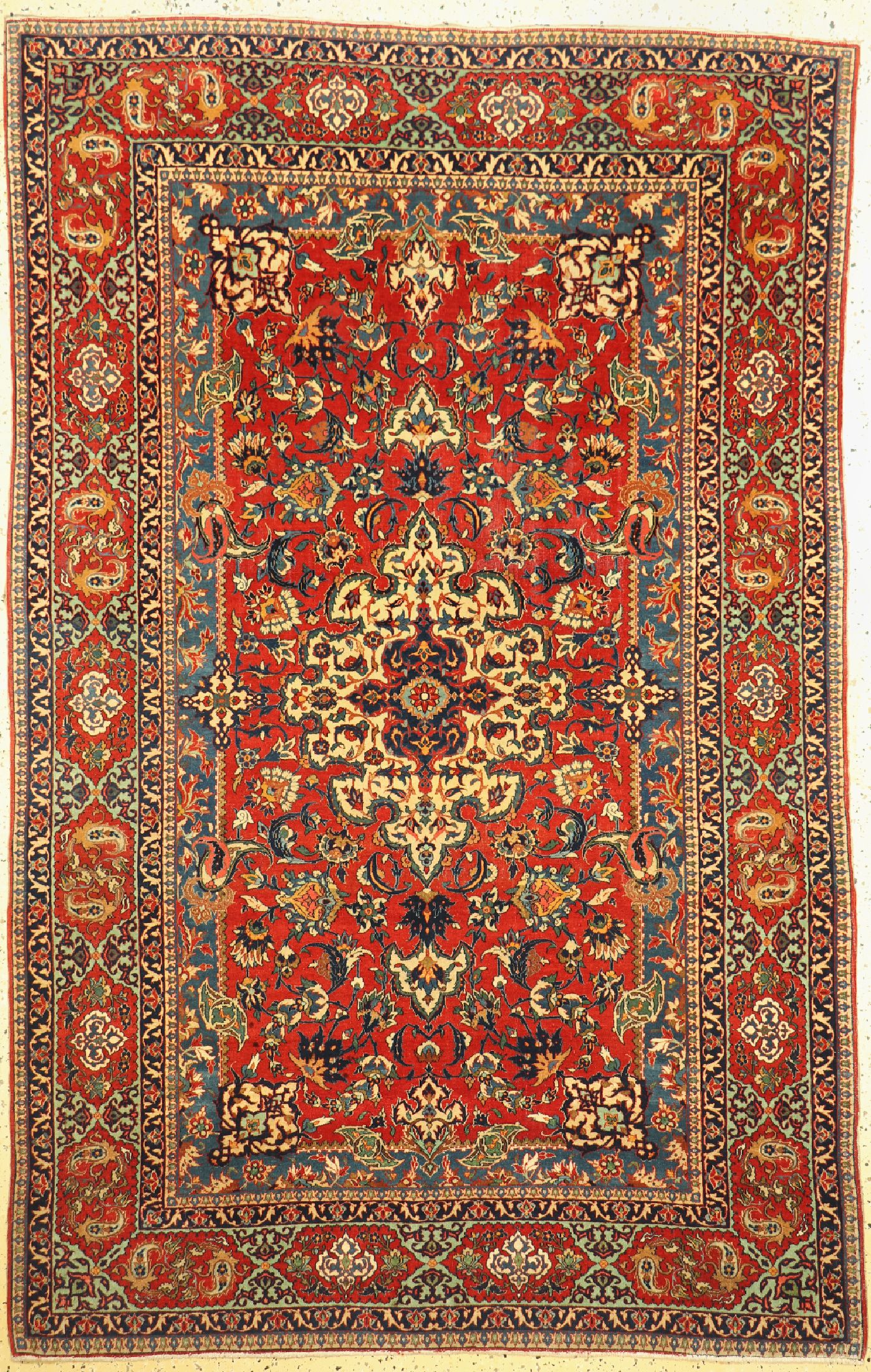 Esfahan fein antik, Persien, um 1900, Korkwolle auf Baumwolle, ca. 237 x 153 cm, gereinigt, EHZ: 2-3