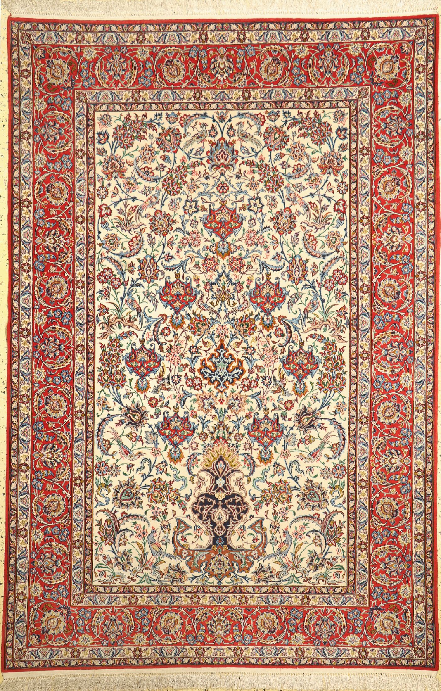 Esfahan fein, Persien, um 1950, Korkwolle auf Seide, ca. 233 x 155 cm, ca. 1,0 Mio. Kn/qm, EHZ: 2