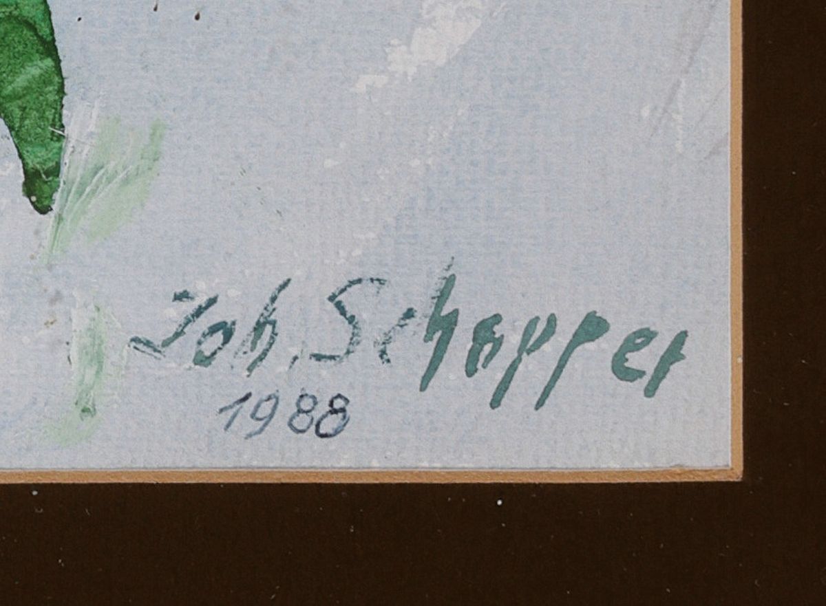 Detail b: Johannes Schopper, 1901 Fürth - 1992, Ausbildung an der Kunstschule Nürnberg, zwei Blumenstillleben, Aquarell auf Papier/Öl auf Lwd, je signiert ...