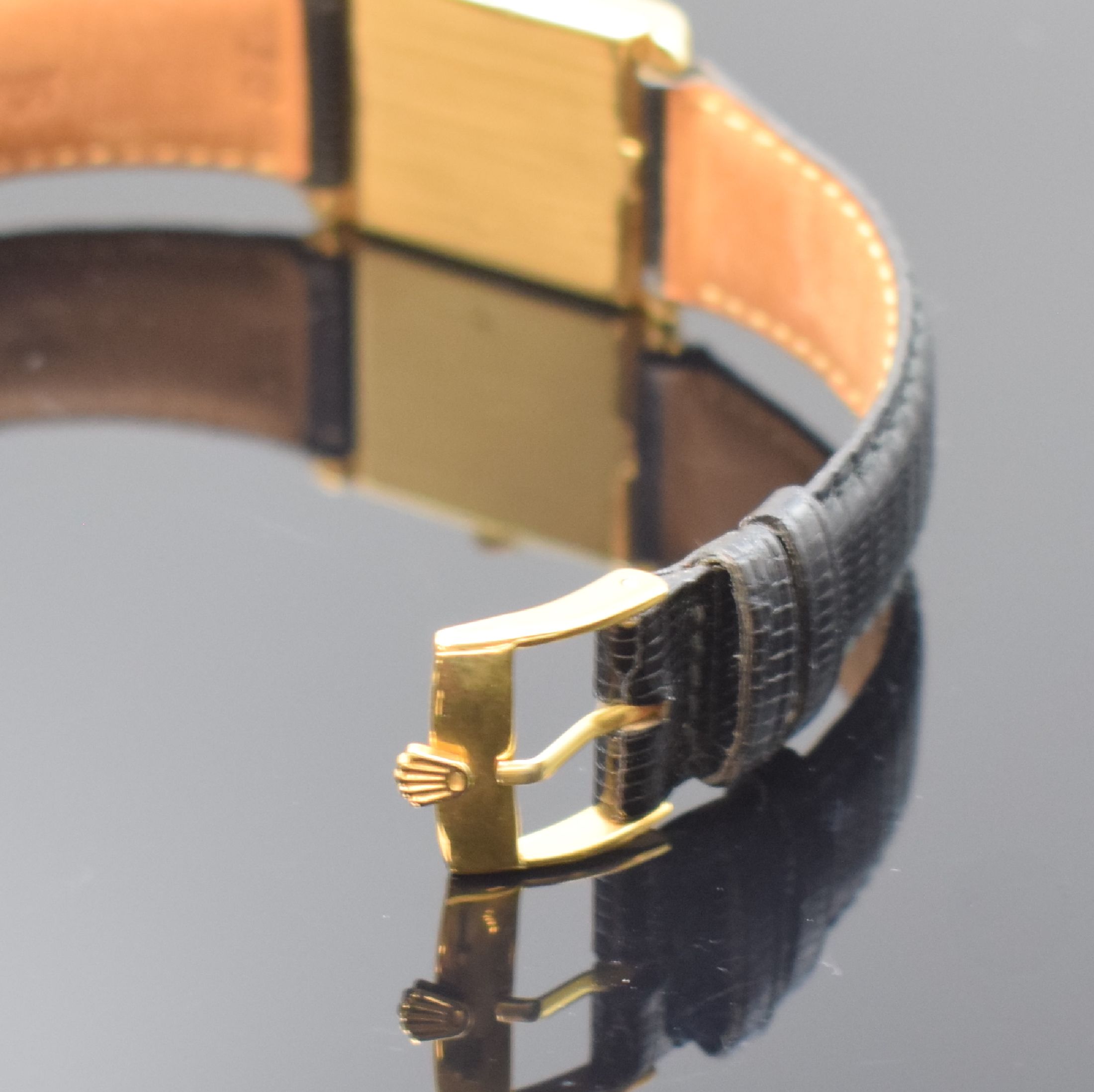 Detail b: ROLEX Cellini Damenarmbanduhr in GG 750/000 Referenz 4103, Schweiz um 1975, Handaufzug, rechteck. Geh., Boden aufgedr., orig. Krone, gold. Zifferbl. ...