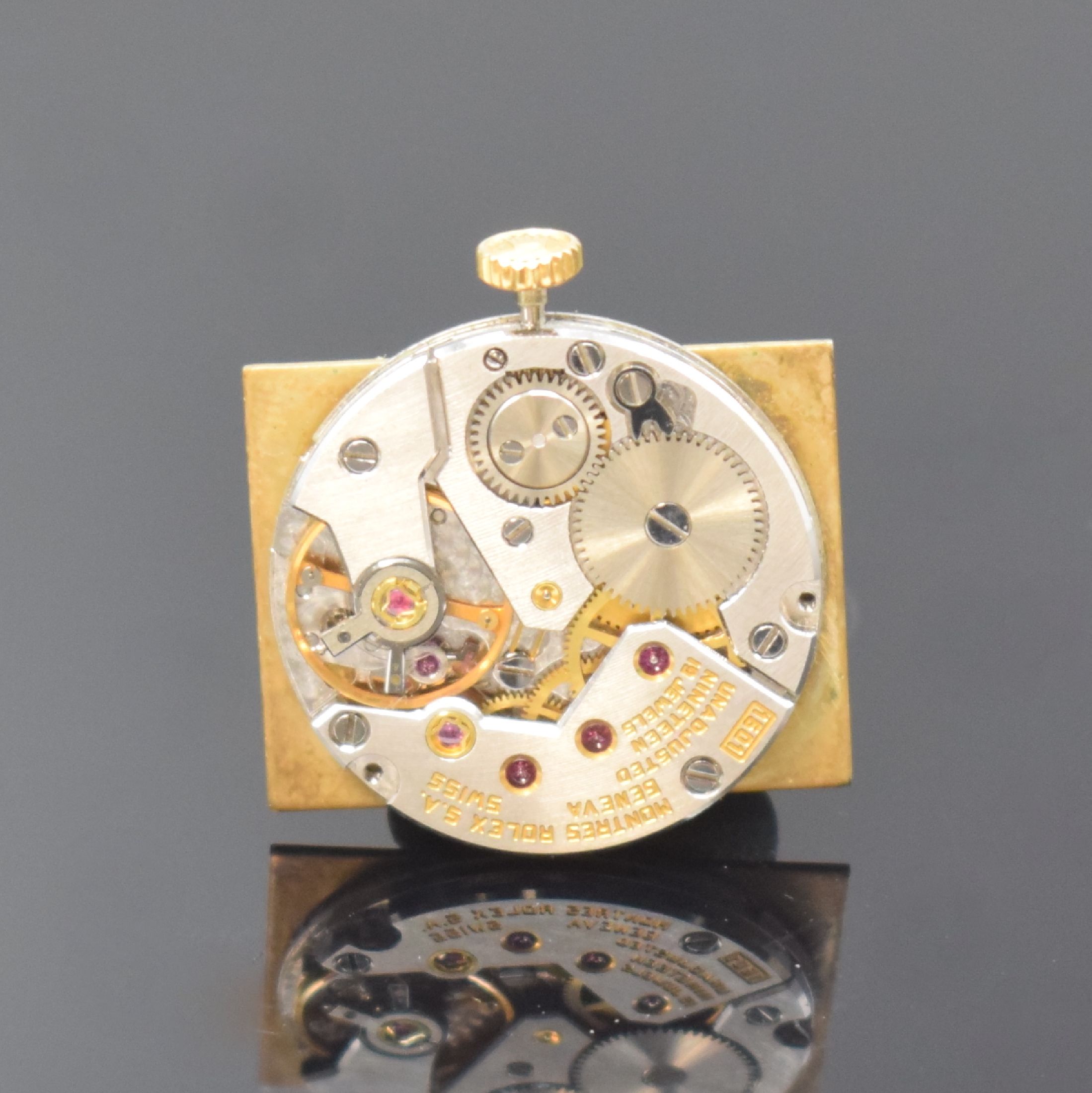 Detail f: ROLEX Cellini Damenarmbanduhr in GG 750/000 Referenz 4103, Schweiz um 1975, Handaufzug, rechteck. Geh., Boden aufgedr., orig. Krone, gold. Zifferbl. ...