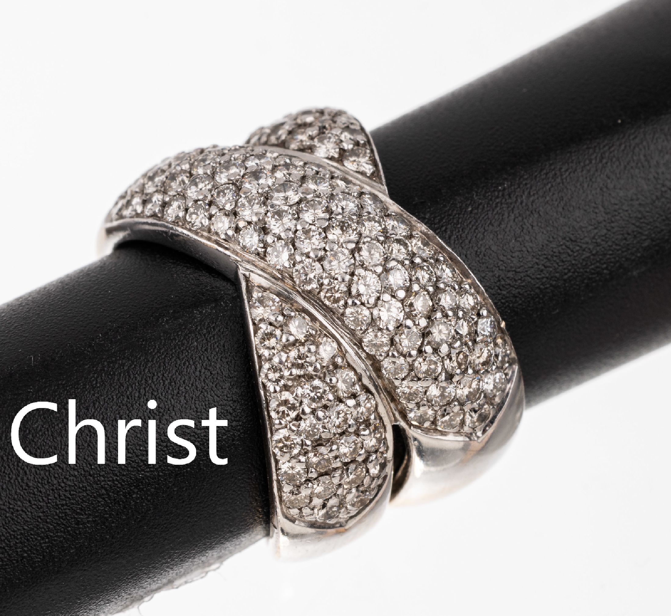 18 kt Gold CHRIST Brillant-Ring, WG 750/000, Brillanten zus. ca. 3.00 ct feines Weiß-Weiß/vvs-si, RW 54, ca. 15.6 g