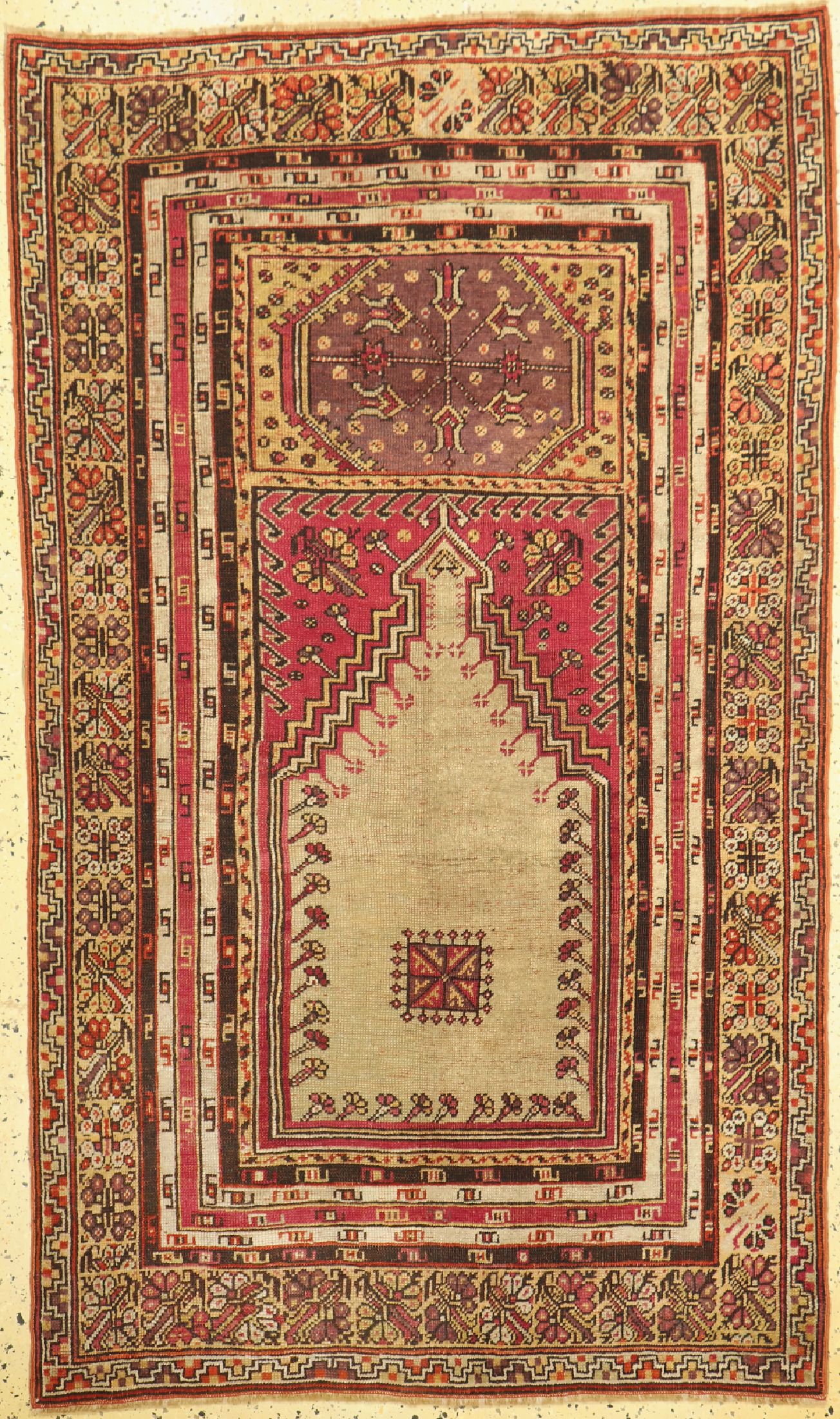 Tuzla-Gebetsteppich antik, Türkei, 19.Jhd, Wolle auf Wolle, ca. 185 x 111 cm, EHZ: 3