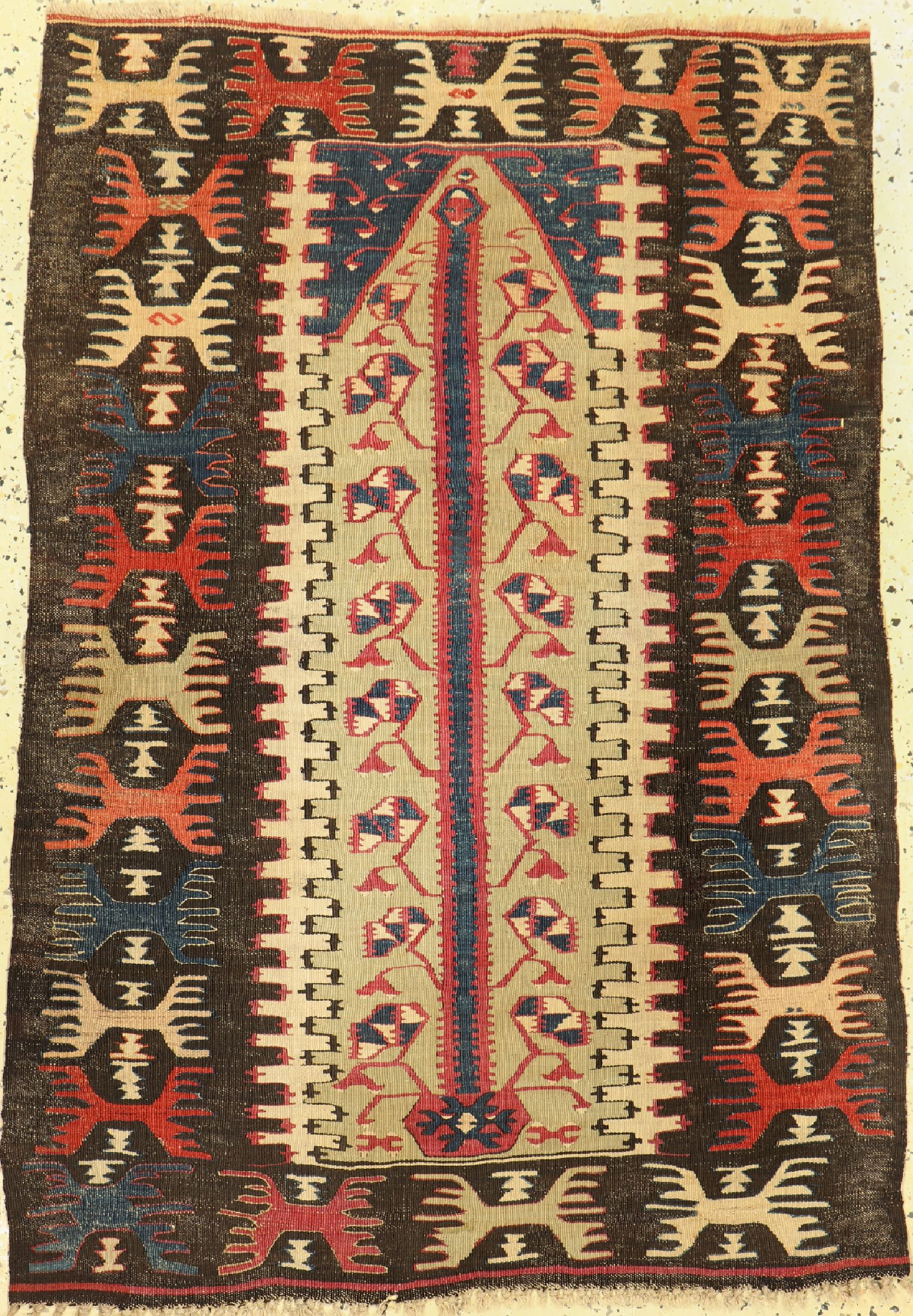 Schirwan Kelim antik, Kaukasus, 19.Jhd, Wolle auf Wolle, ca. 140 x 100 cm, EHZ: 2
