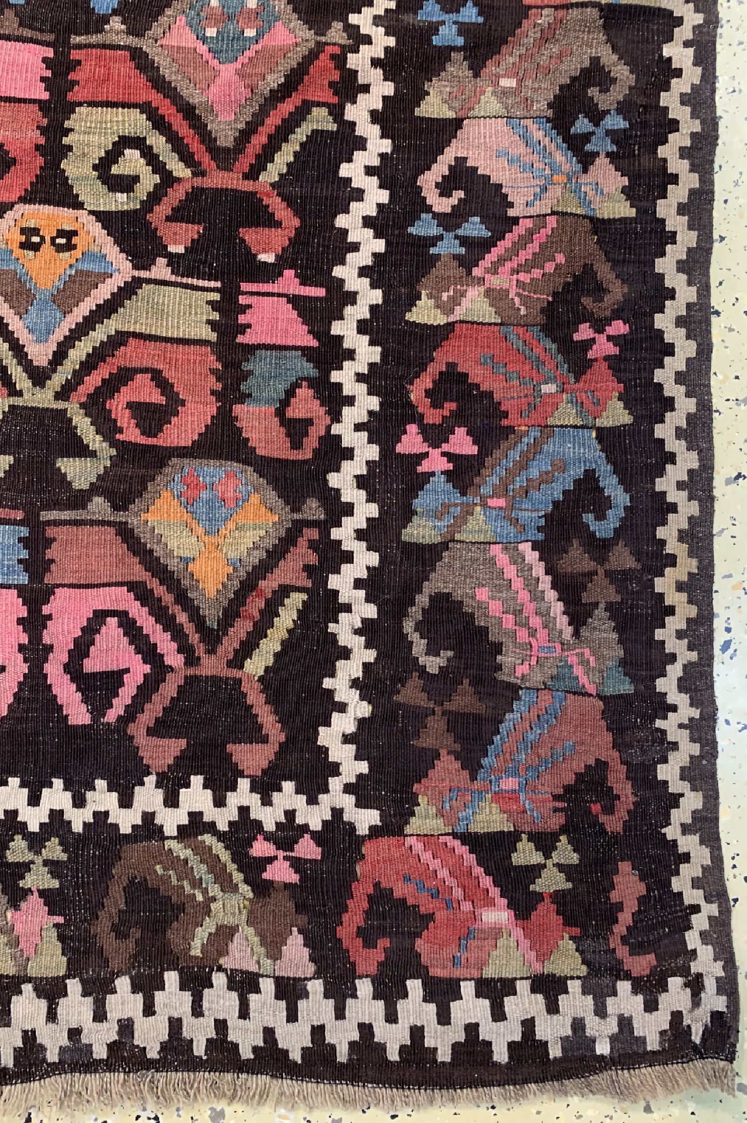 Detail a: Karabagh Kelim antik, Kaukasus, um 1900, Wolle auf Wolle, ca. 280 x 170 cm, EHZ: 2-3