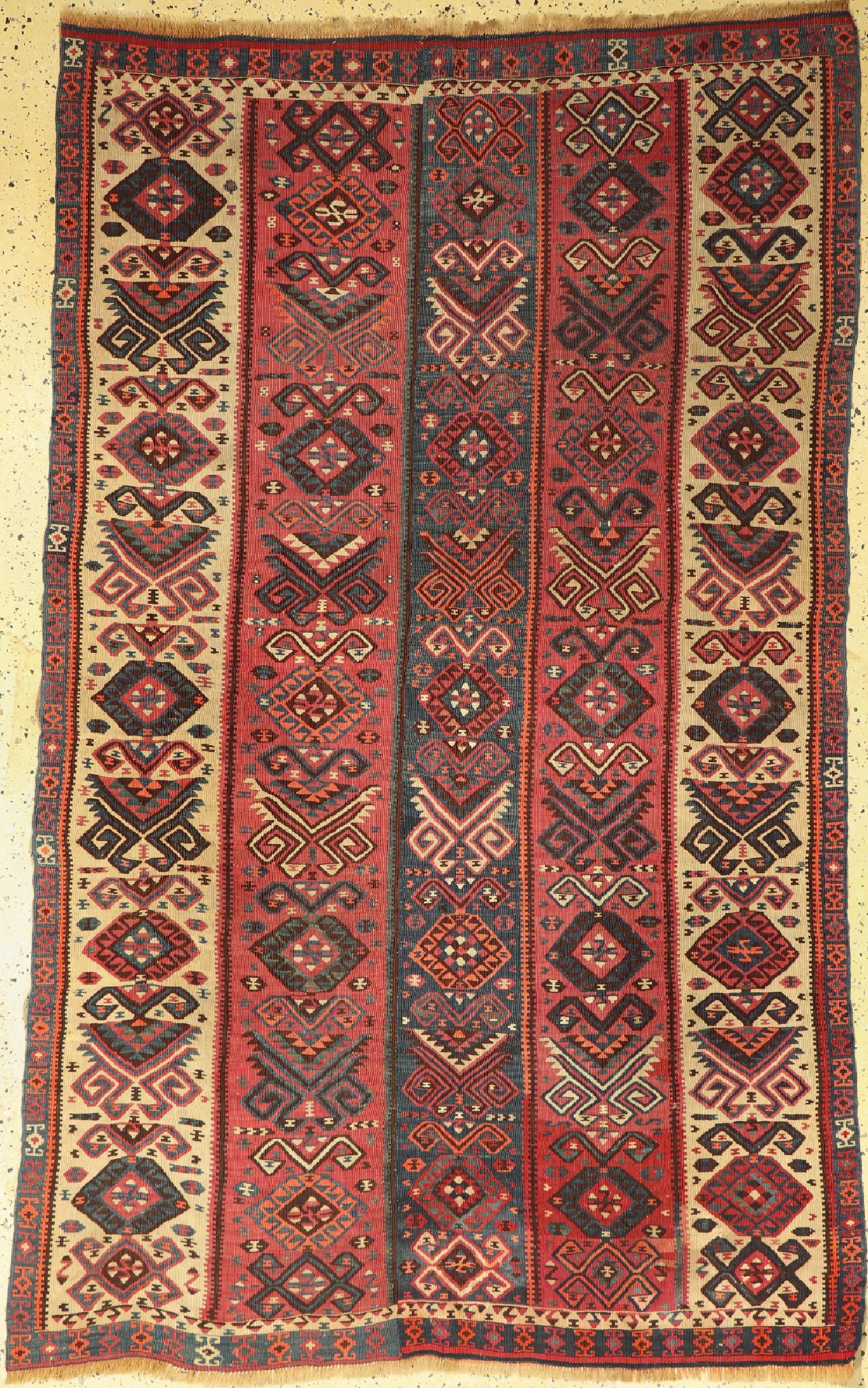 Malatia Kelim antik(2 Bahnig), Türkei, um 1900, Wolle auf Wolle, ca. 233 x 148 cm, EHZ: 2