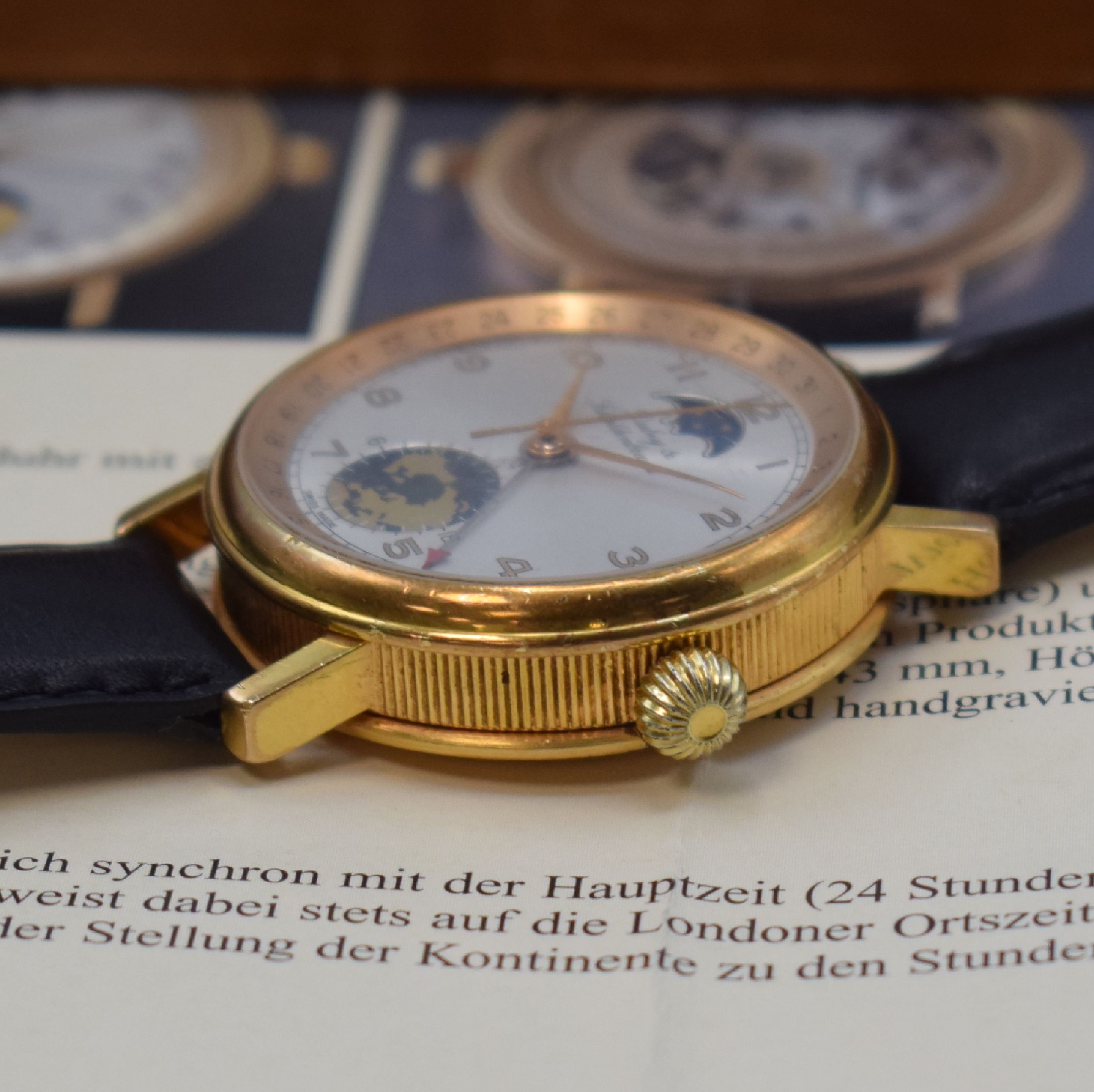Detail b: DUBEY & SCHALDENBRAND Herrenarmbanduhr Modell Weltzeit mit Mondphase, Schweiz um 1995, Automatik, lt. Datenblatt in geringer Stückzahl produziert, ...
