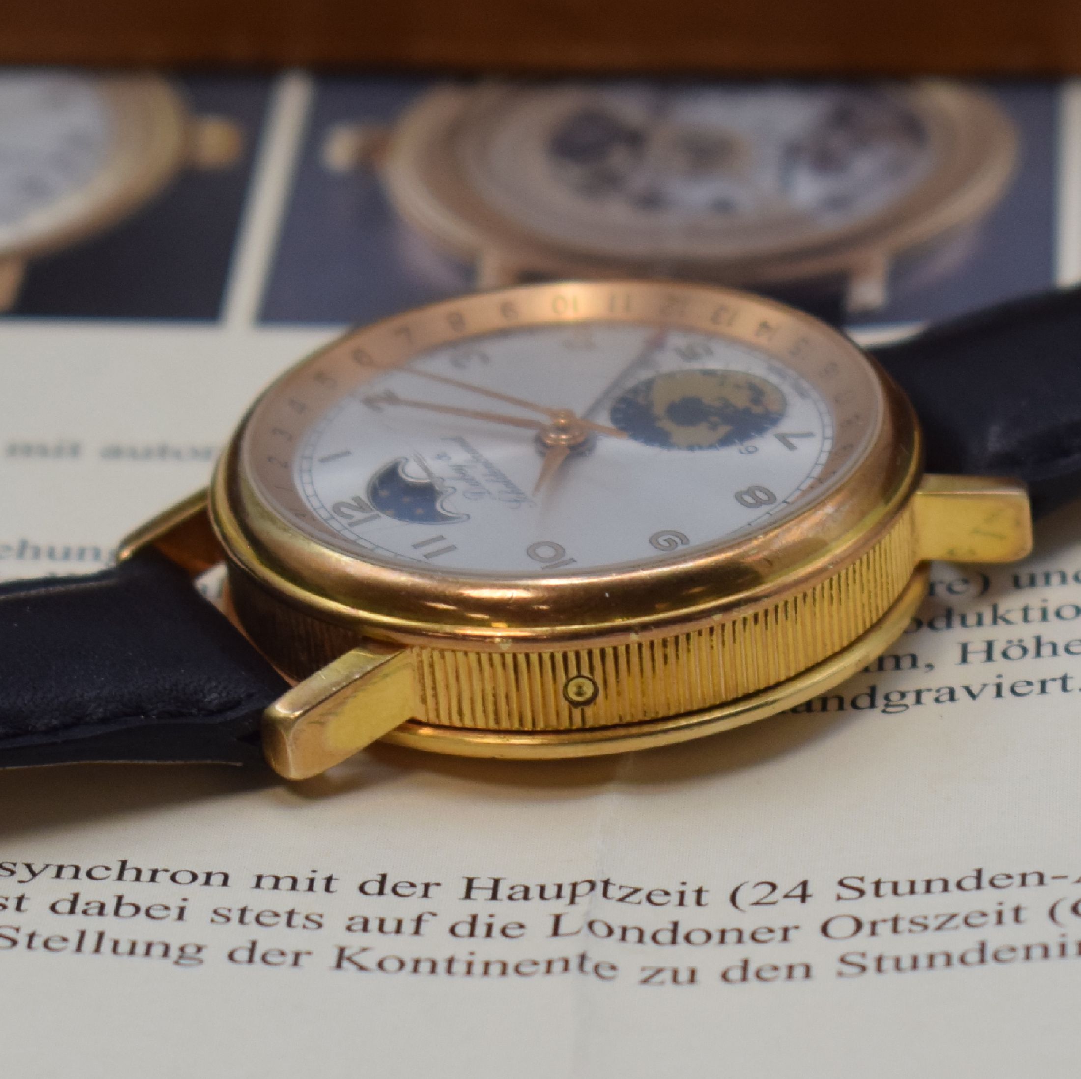 Detail c: DUBEY & SCHALDENBRAND Herrenarmbanduhr Modell Weltzeit mit Mondphase, Schweiz um 1995, Automatik, lt. Datenblatt in geringer Stückzahl produziert, ...