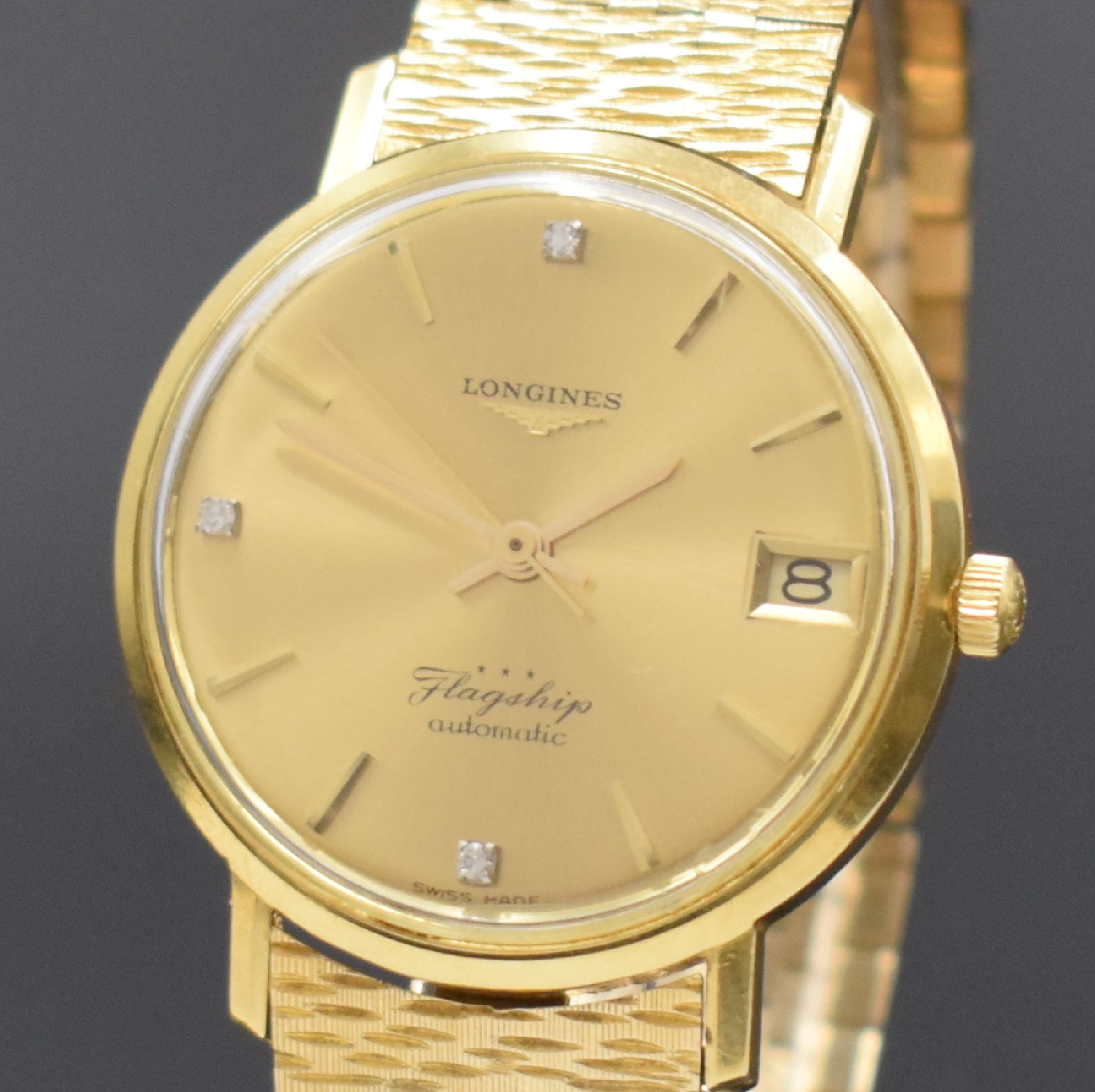 Detail a: LONGINES Flagship Herrenarmbanduhr in GG 750/000, Schweiz um 1966, Automatik, neutr. GG 750/000 Band, Boden verschr., champagnerfarb. Zifferbl. m. ...