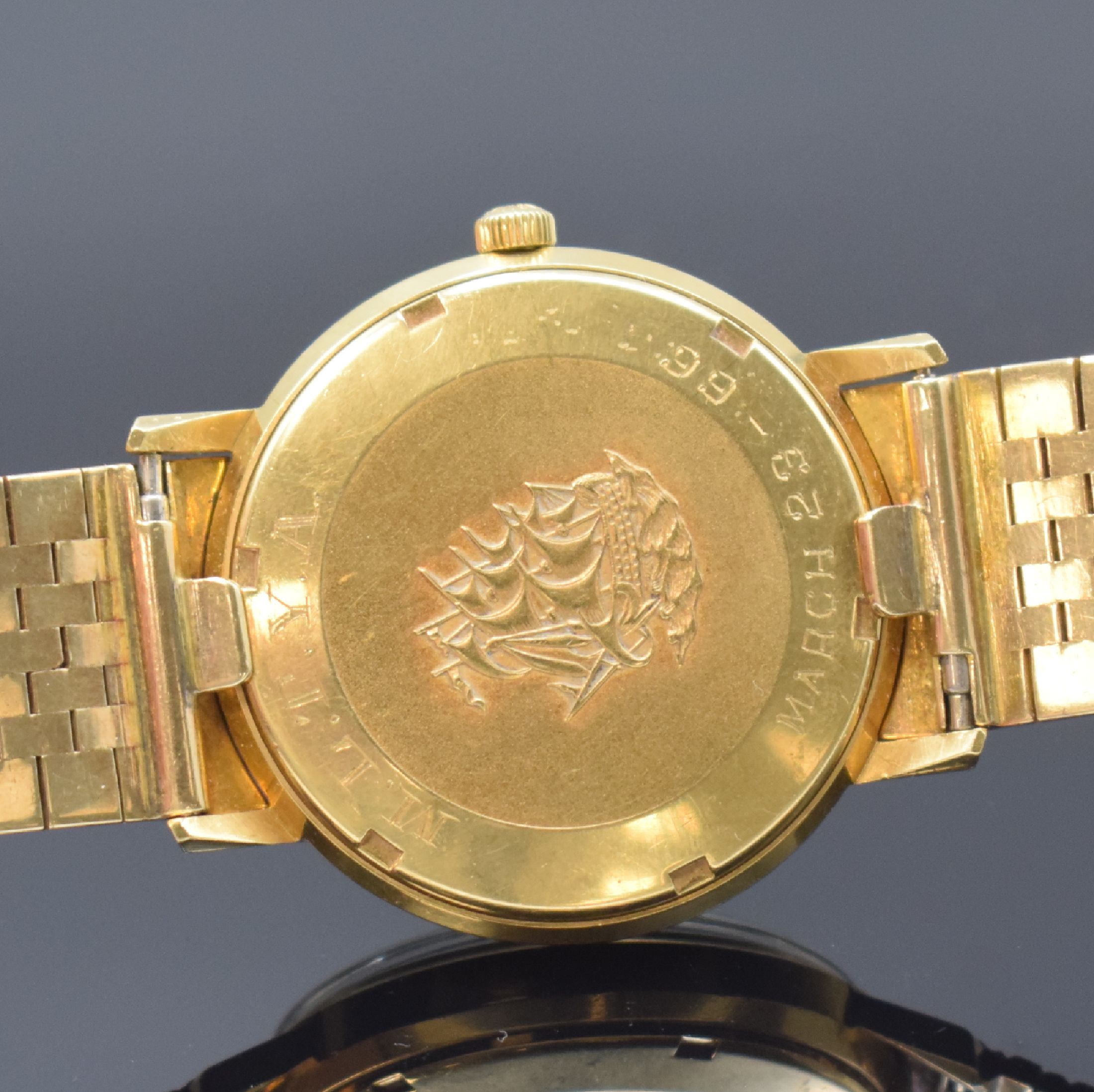 Detail d: LONGINES Flagship Herrenarmbanduhr in GG 750/000, Schweiz um 1966, Automatik, neutr. GG 750/000 Band, Boden verschr., champagnerfarb. Zifferbl. m. ...