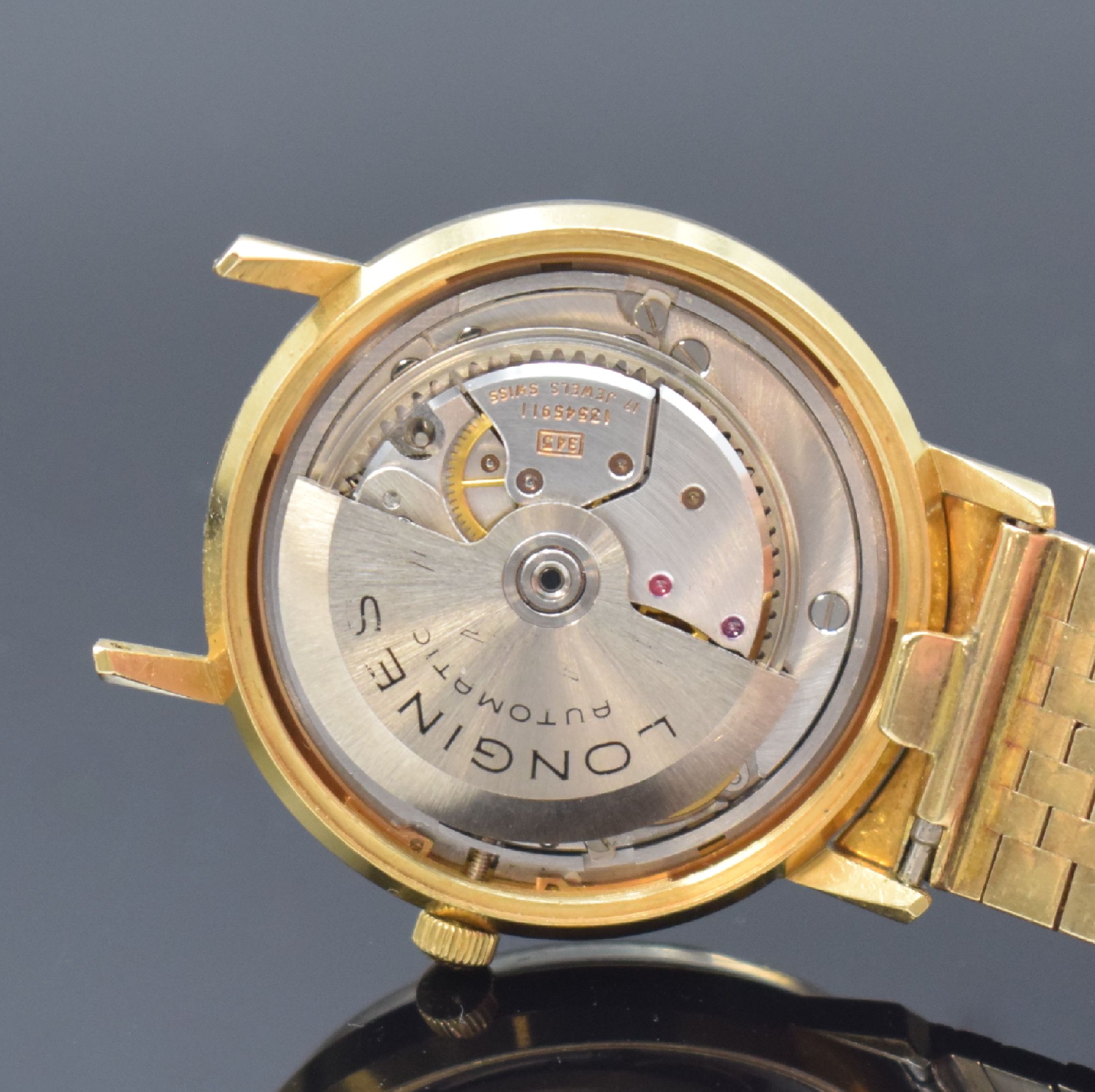 Detail f: LONGINES Flagship Herrenarmbanduhr in GG 750/000, Schweiz um 1966, Automatik, neutr. GG 750/000 Band, Boden verschr., champagnerfarb. Zifferbl. m. ...
