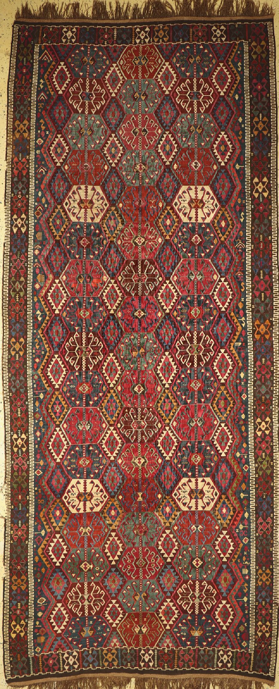 Reyhanli Kelim, Türkei, um 1900, Wolle auf Wolle, ca. 422 x 173 cm, EHZ: 4