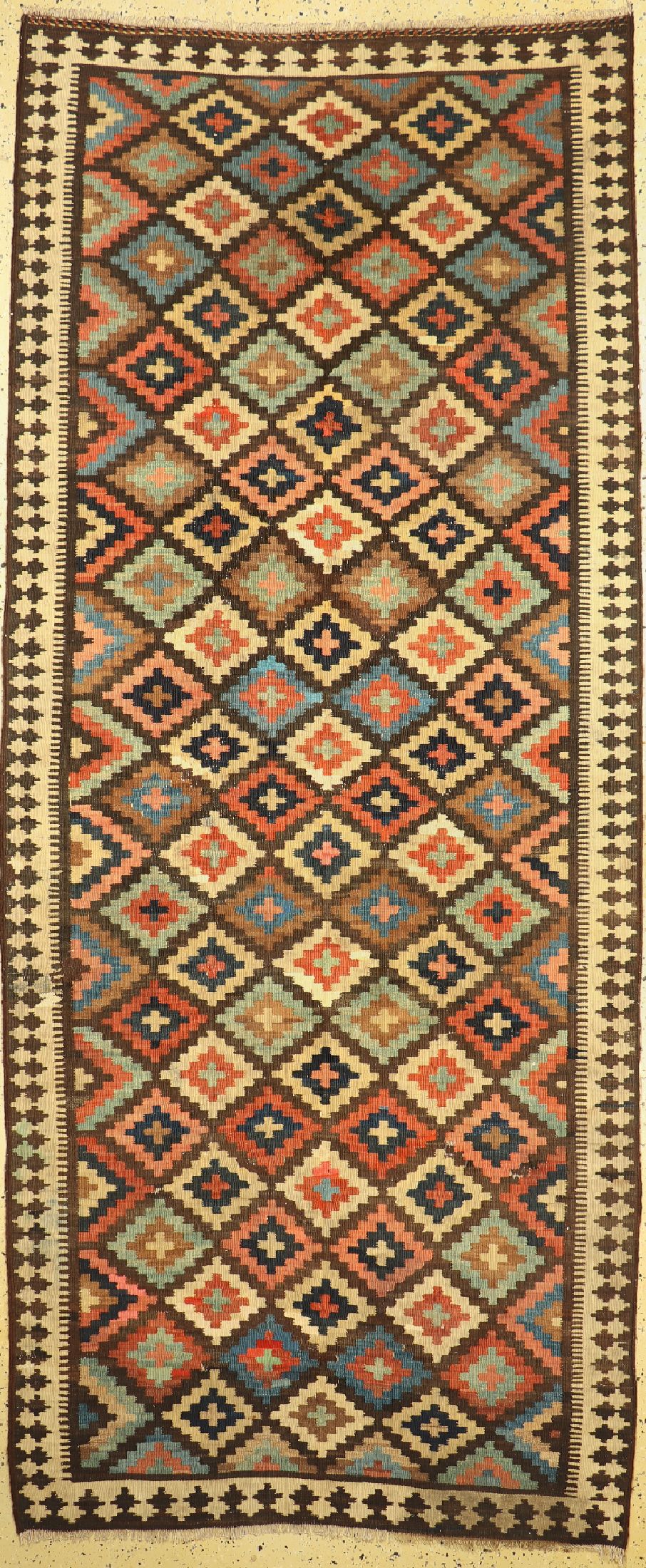 Bidjar Kelim antik, Persien, um 1900, Wolleauf Baumwolle, ca. 330 x 140 cm, EHZ: 3