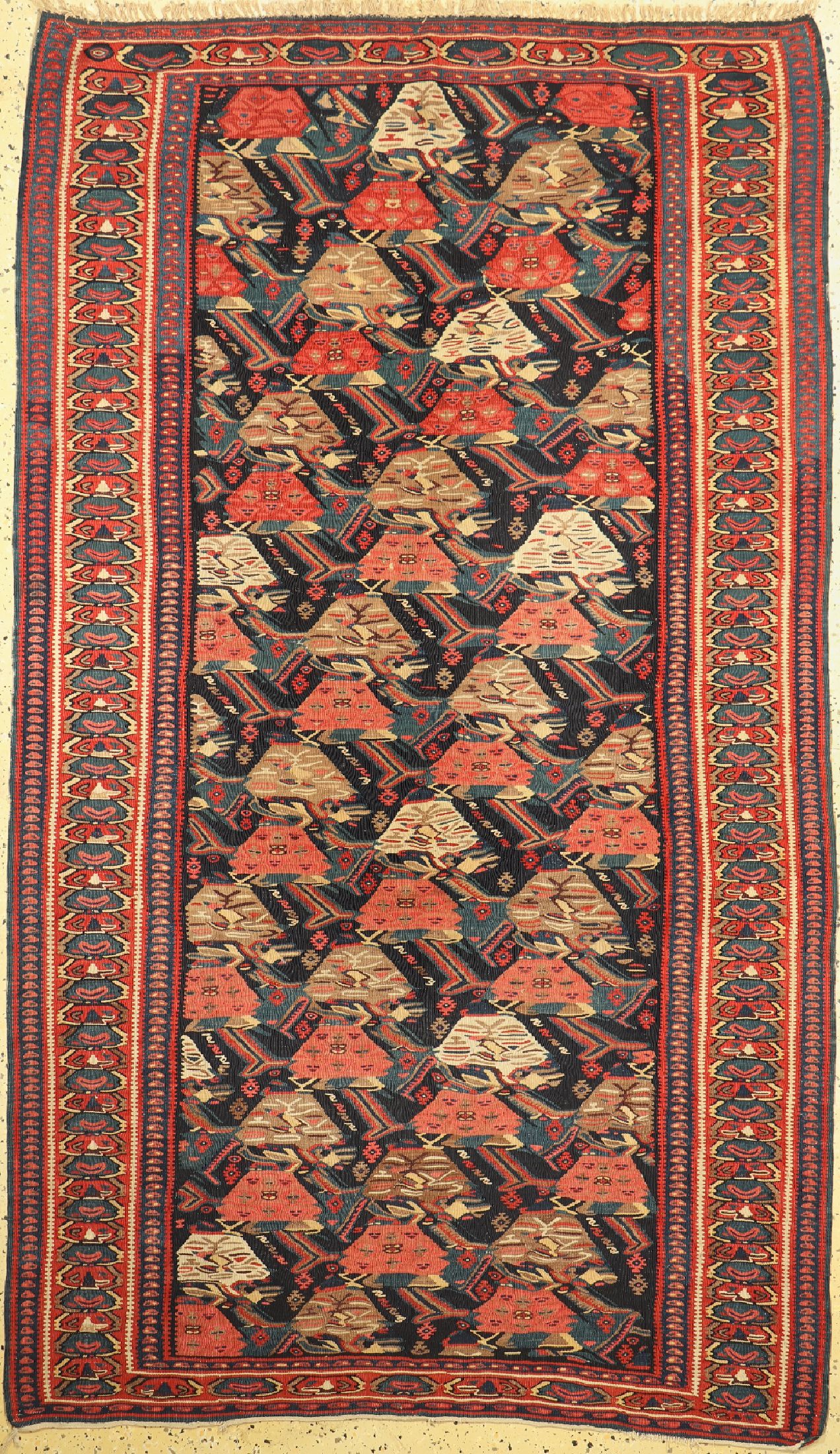 Antiker Senneh Kelim, Persien, um 1900, Wolle auf Baumwolle, ca. 230 x 135 cm, EHZ: 2 (kleine Löcher)