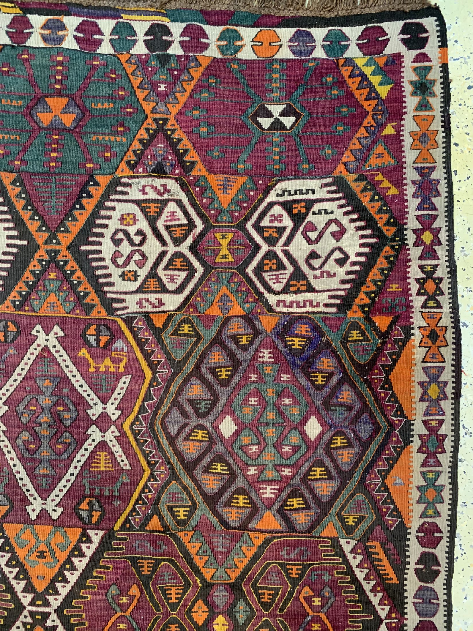 Detail d: Malatia Kelim, Türkei, um 1940, Wolle auf Wolle, ca. 395 x 147 cm, EHZ: 3