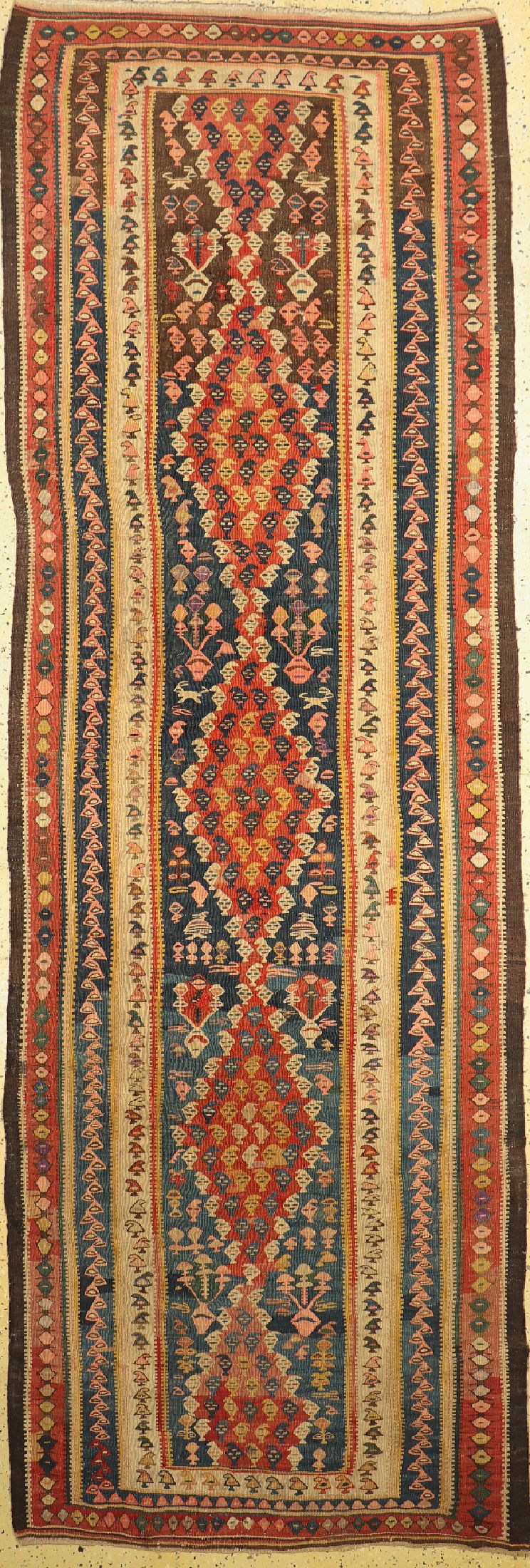 Bidjar kelim antik, Persien, um 1900, Wolleauf Baumwolle, ca. 330 x 113 cm, EHZ: 2(kleine Löcher)