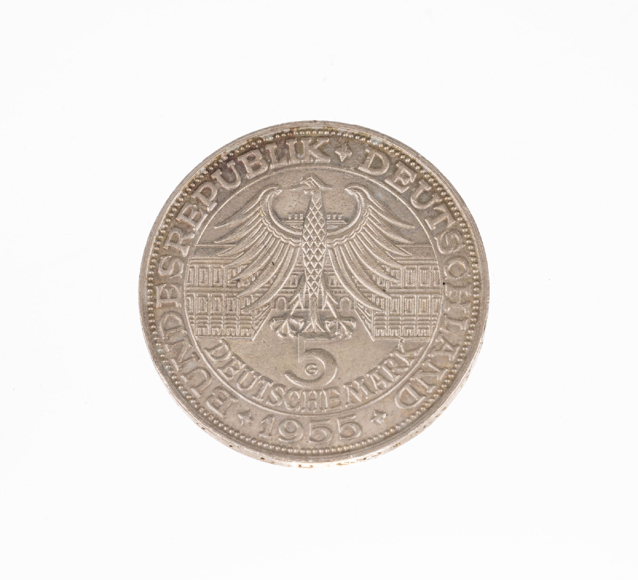 Detail a: 5 Deutsche Mark, Markgraf von Baden 1955, Prägeort G