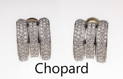 Paar 18 kt Gold CHOPARD Brillant-Ohrclips,  WG 750/000, sign. und num., Brillanten zus. ca. 5.00 ct feines Weiß-Weiß/lr-vs, total ca. 18.4 g
