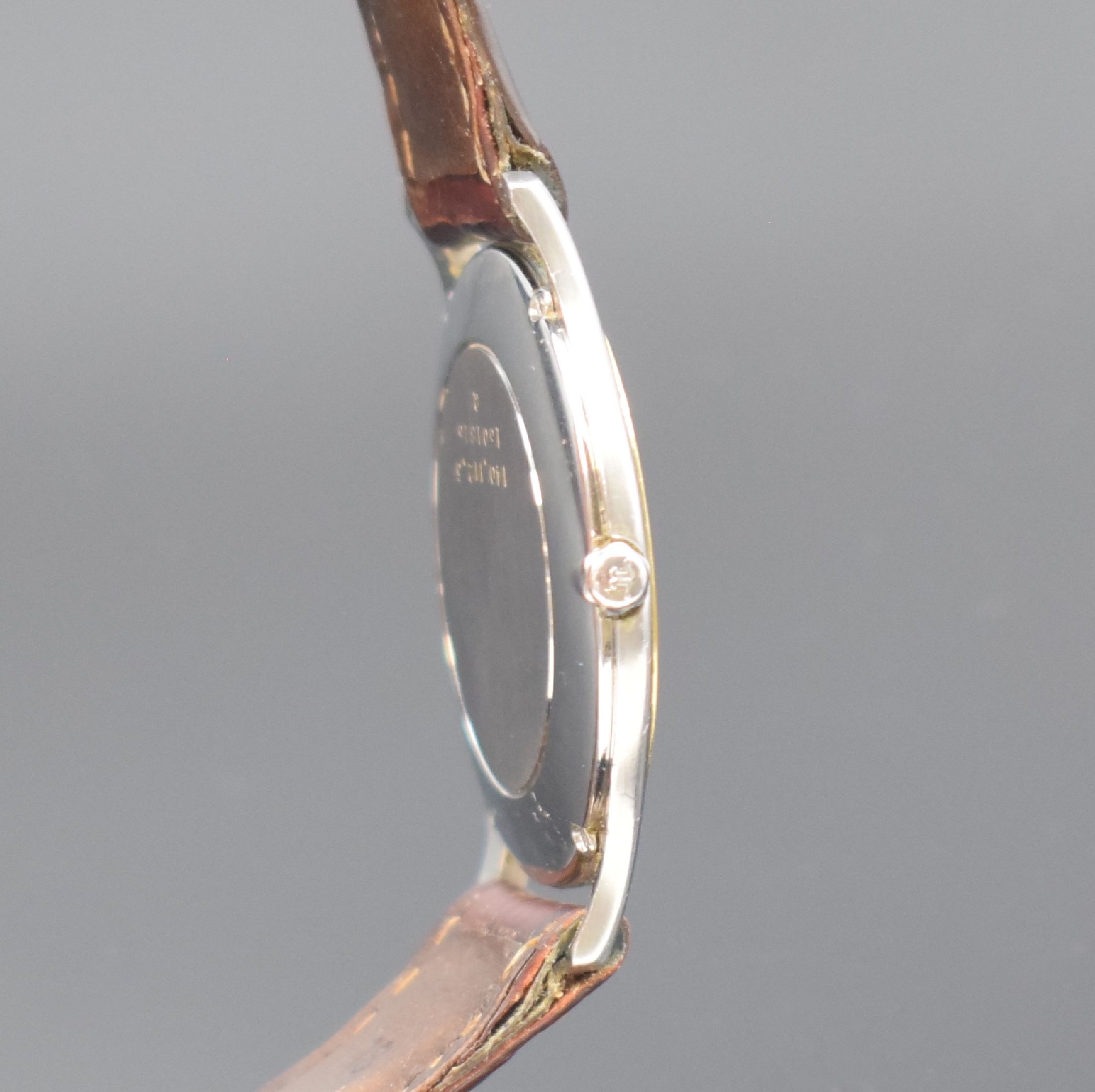 Detail c: Jaeger-LeCoultre Heraion flache Herrenarmbanduhr in Stahl/Gold Referenz 140.112.5, Schweiz um 1995, quarz, neutr. Lederband m. orig. dopp. Faltschl., ...