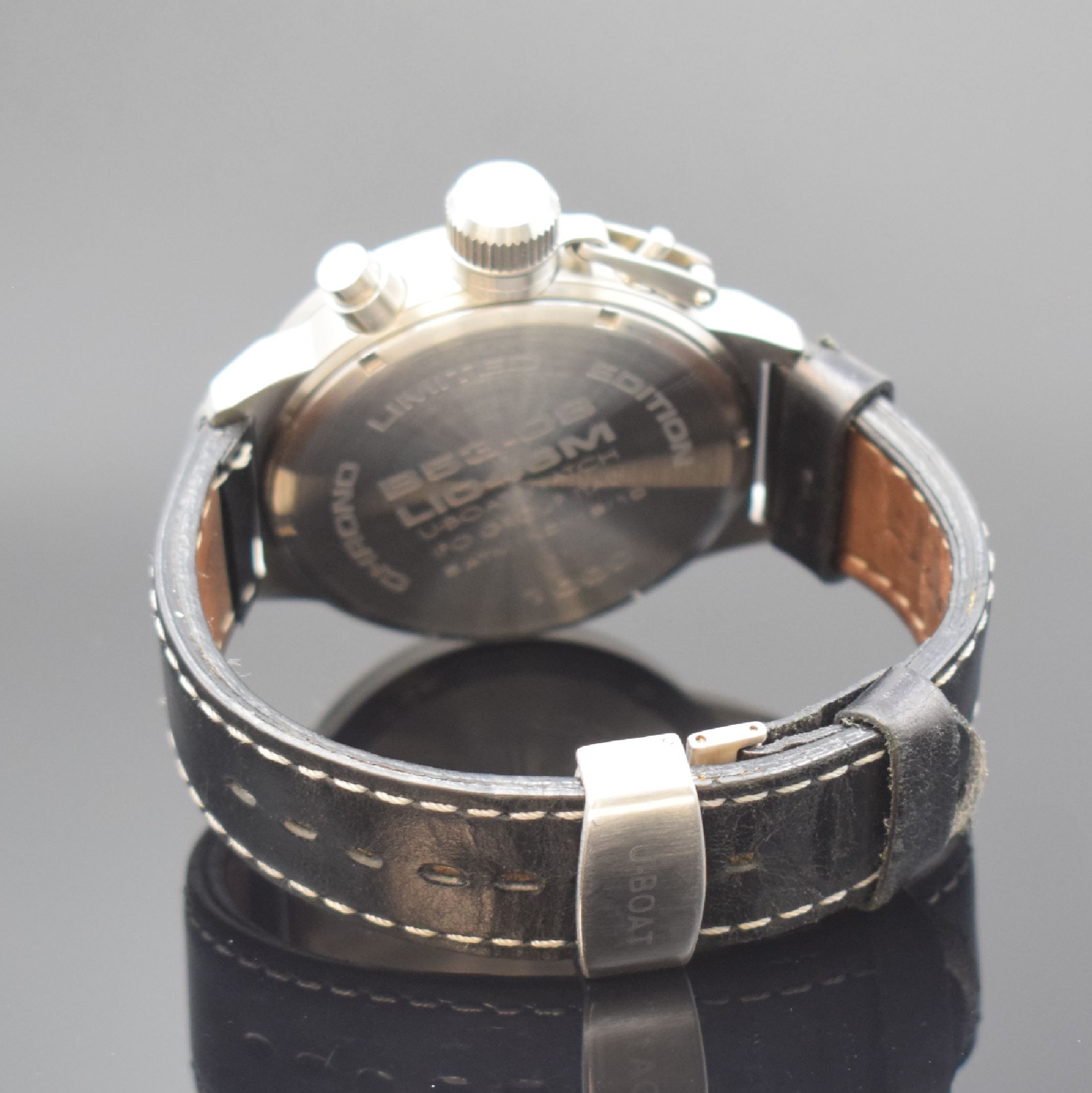 Detail b: U-BOAT IFO Left Hook Chronograph limited Edition Herrenarmbanduhr, Italien um 2010, quarz, Ref. B53-08, Edelstahlgeh. inkl. orig. Lederband m. dopp. ...