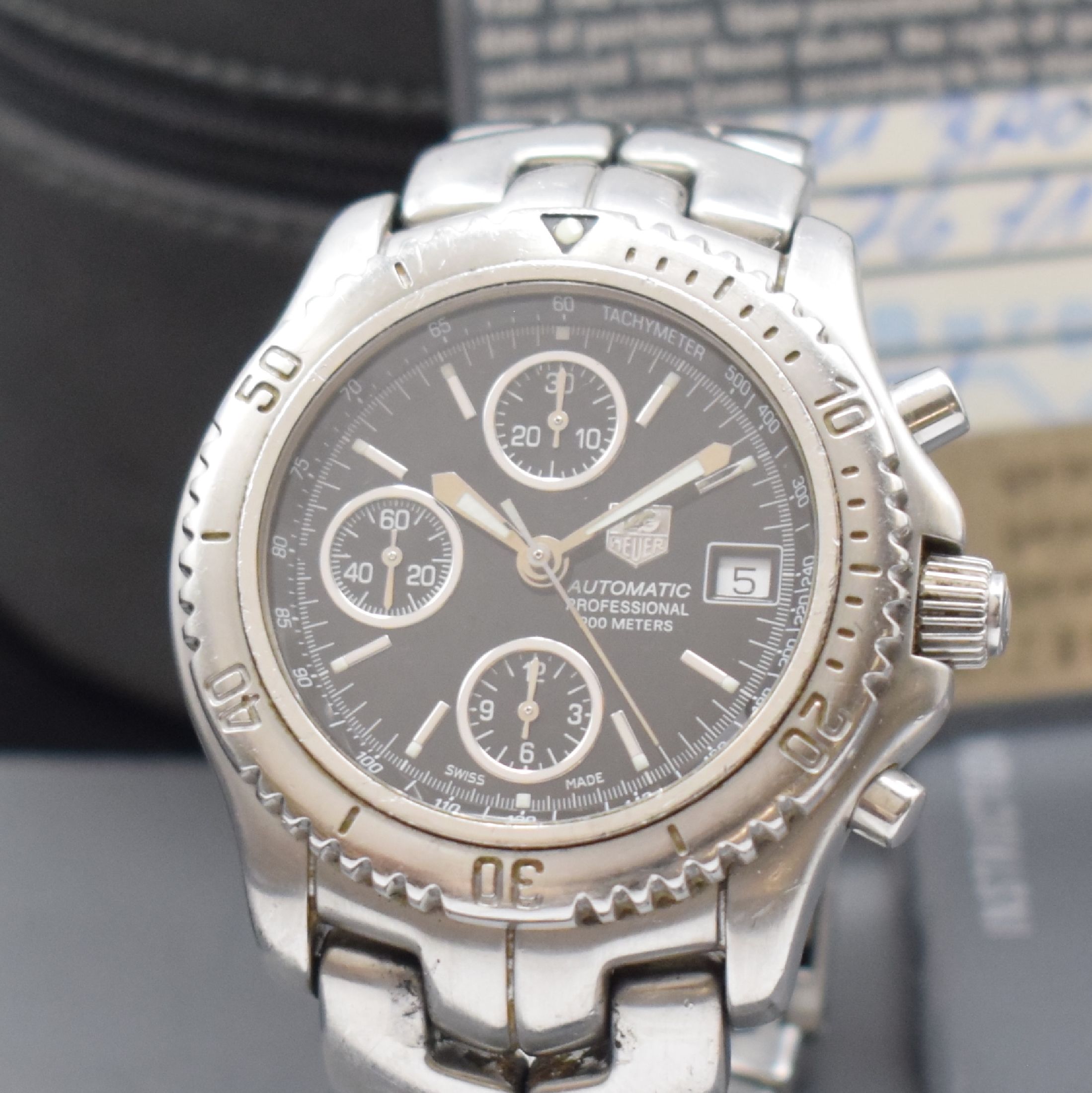Detail a: TAG HEUER Link Herrenarmbanduhr mit Chronograph in Edelstahl Referenz CT2111, Schweiz verk. lt. beil. Pap. 07/2001, Automatik, verschr. Gehäuse ...