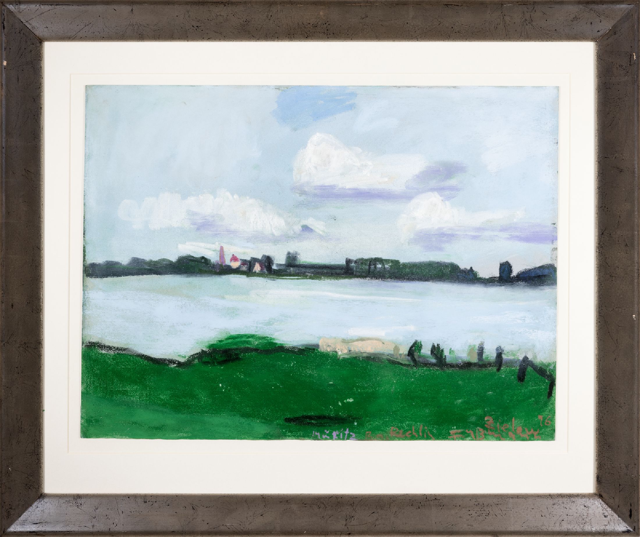Klaus Fussmann, geb. 1938, Aquarell/Pastell auf Papier, "Müritzsee bei Zielow mit Blick auf Rechlin", 1996, handsigniert, datiert u. bez., ...