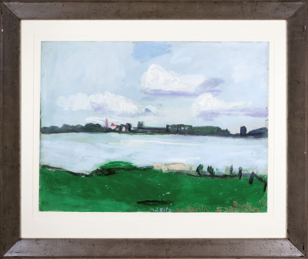 Detail k: Klaus Fussmann, geb. 1938, Aquarell/Pastell auf Papier, "Müritzsee bei Zielow mit Blick auf Rechlin", 1996, handsigniert, datiert u. bez., ...