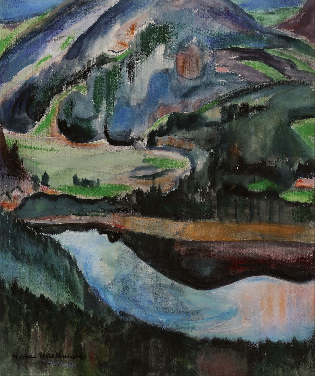 Detail a: Elisabeth Mack-Usselmann, 1927 Karlsruhe - 2020, Meisterschülerin Erich Heckels, "Titisee-Triptychon", dreiteilige Titisee -Landschaft, ...