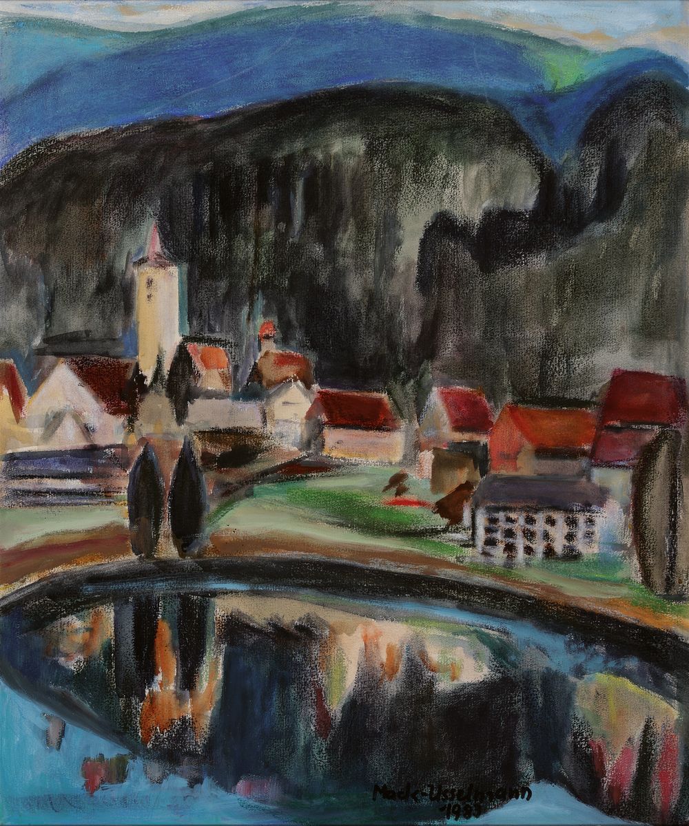 Detail b: Elisabeth Mack-Usselmann, 1927 Karlsruhe - 2020, Meisterschülerin Erich Heckels, "Titisee-Triptychon", dreiteilige Titisee -Landschaft, ...