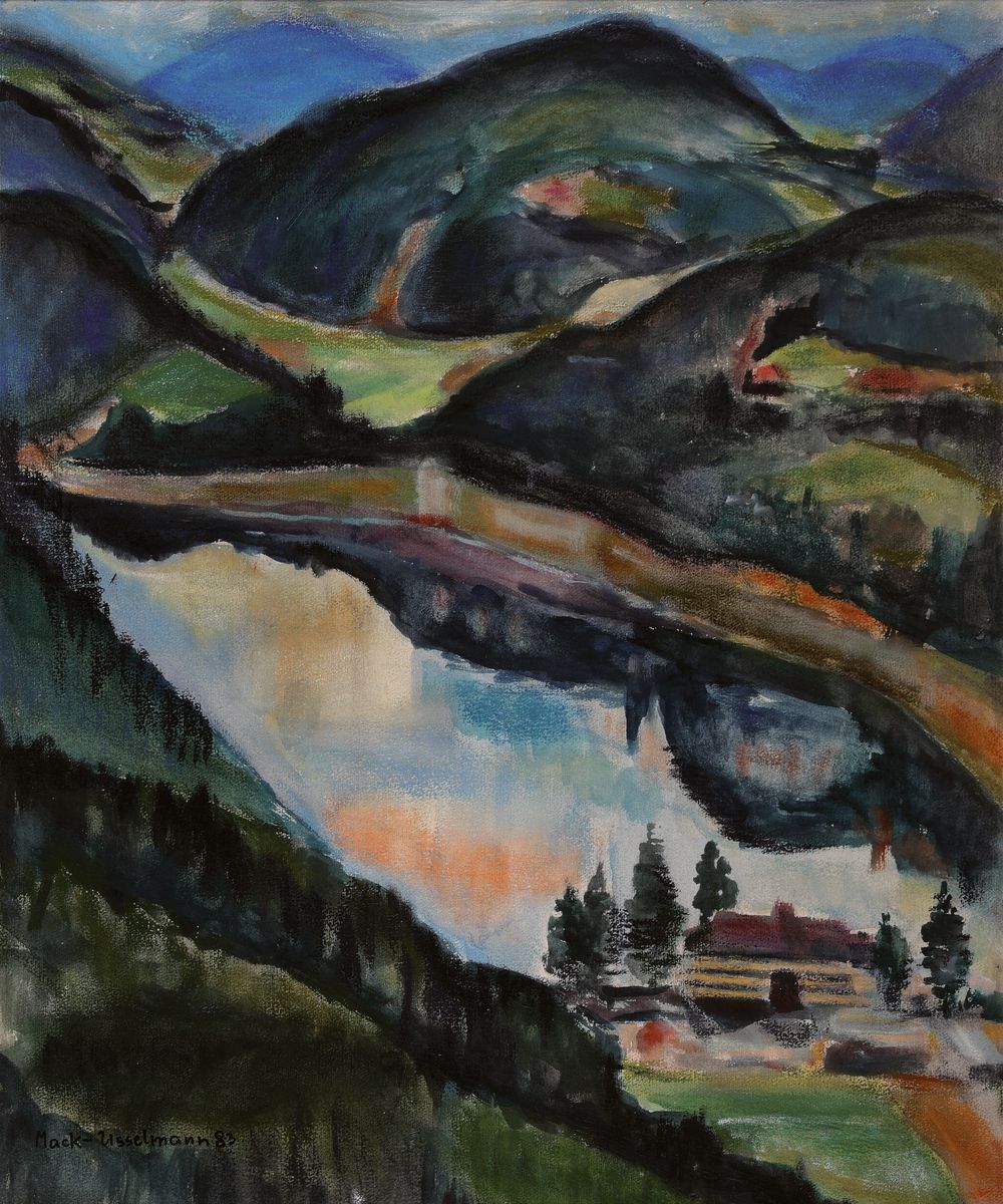 Detail c: Elisabeth Mack-Usselmann, 1927 Karlsruhe - 2020, Meisterschülerin Erich Heckels, "Titisee-Triptychon", dreiteilige Titisee -Landschaft, ...