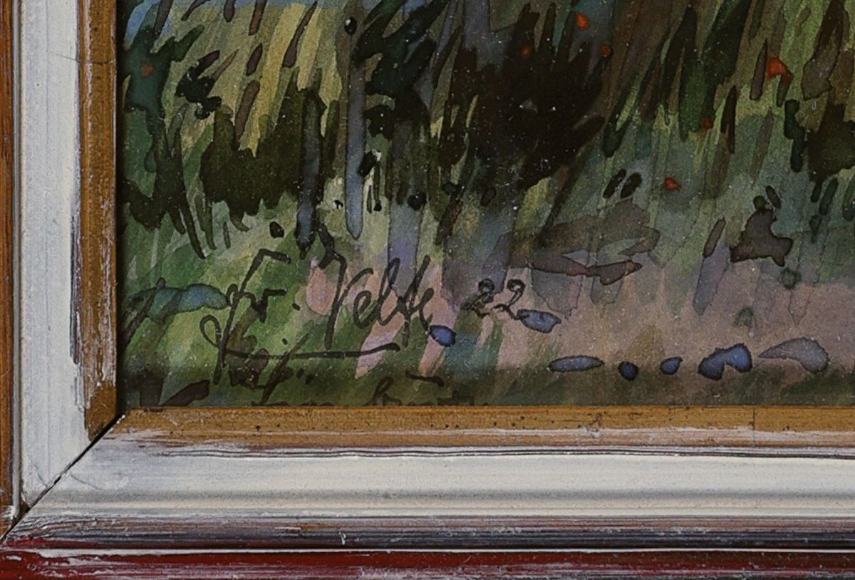 Detail a: Fritz Velte, Maler um 1900, Blick auf den Limburger Dom, Aquarell auf Papier, links unten signiert, ca. 29x24cm, u.Gl., R. ca. 38x33cm